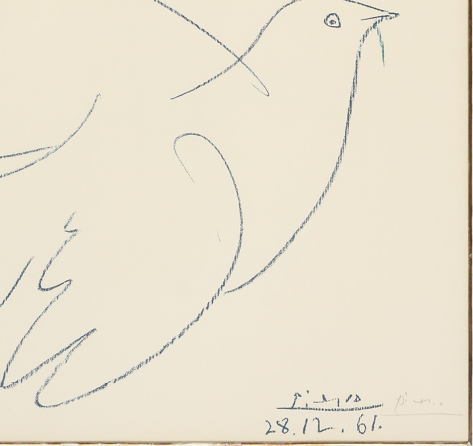 After Pablo Picasso Colombe volant Photo-lithogaphic reproduction of a drawing - Print by (after) Pablo Picasso