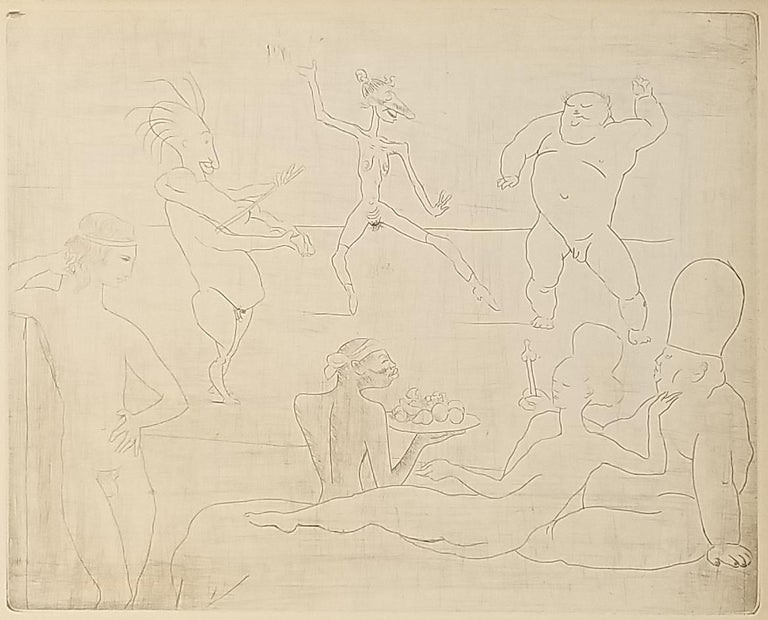 Pablo Picasso (1881 - 1973)
La Danse Barbare (from La Suite des Saltimbanques), 1905, printed 1913
Etching on Van Gelder Zonen wove paper
Sheet 13 x 20 inches
From the edition of 250
Old inventory number lower center margin in pencil "61280"; titled