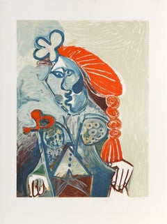 Vintage La Femme Avec le Béret Rouge, Cubist Lithograph by Pablo Picasso