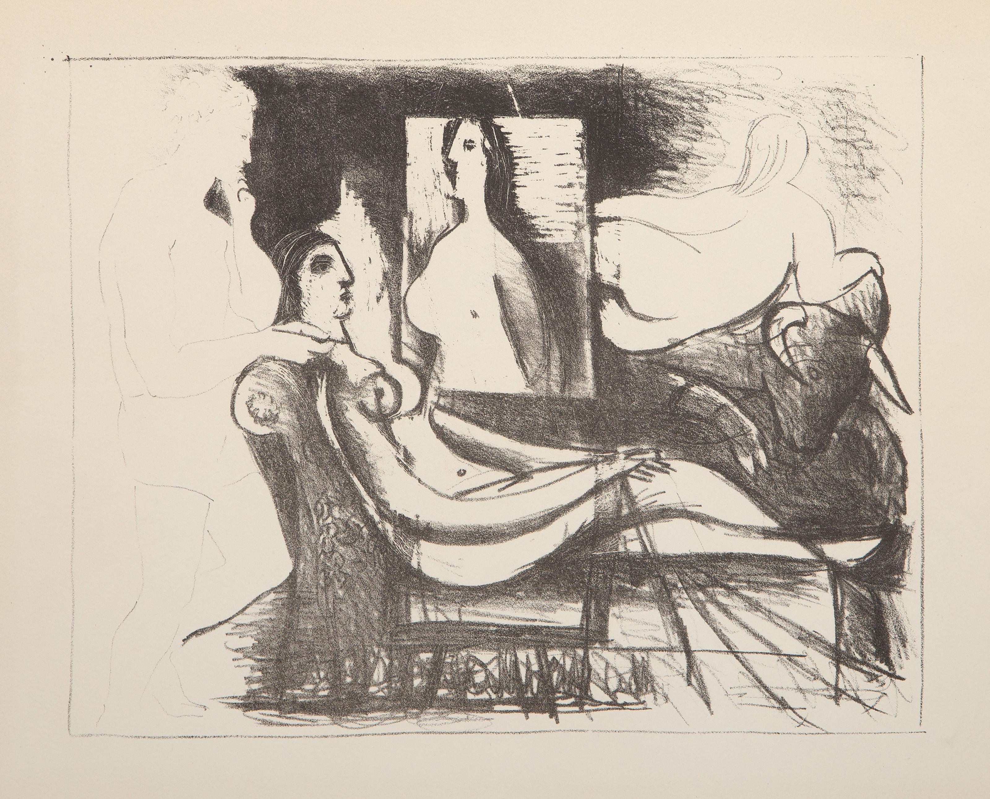  Pablo Picasso, Spanish (1881 - 1973) - La Peintre Et Son Modele (B 98), Year: 1930, Medium: Lithograph on Johannot, Image Size: 9 x 11.5 inches, Size: 12.75 x 19.75 in. (32.39 x 50.17 cm), Reference: Bloch 98, Provenance: From the collection of the