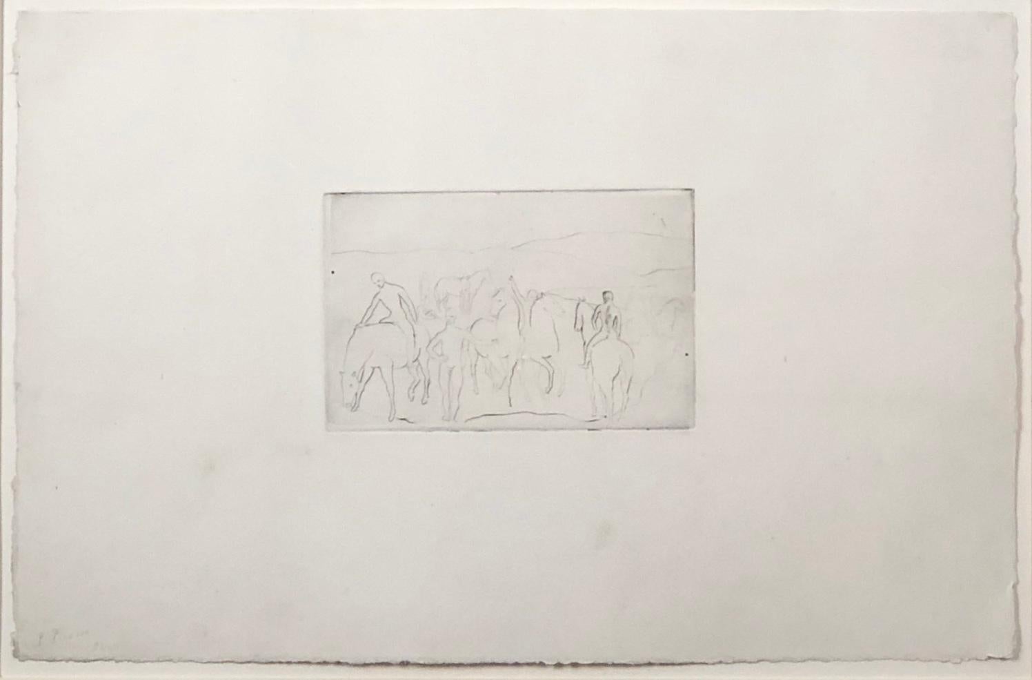 This piece is an original drypoint created by Pablo Picasso in 1905 and printed by Ambroise Vollard after steel-facing in 1913. It is from a series entitled La Suite des Saltimbanques, which is comprised of 14 pieces by Picasso created for Vollard. 
