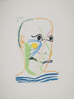 Le goût du Bonheur : Picasso with a Cigarette - Lithograph