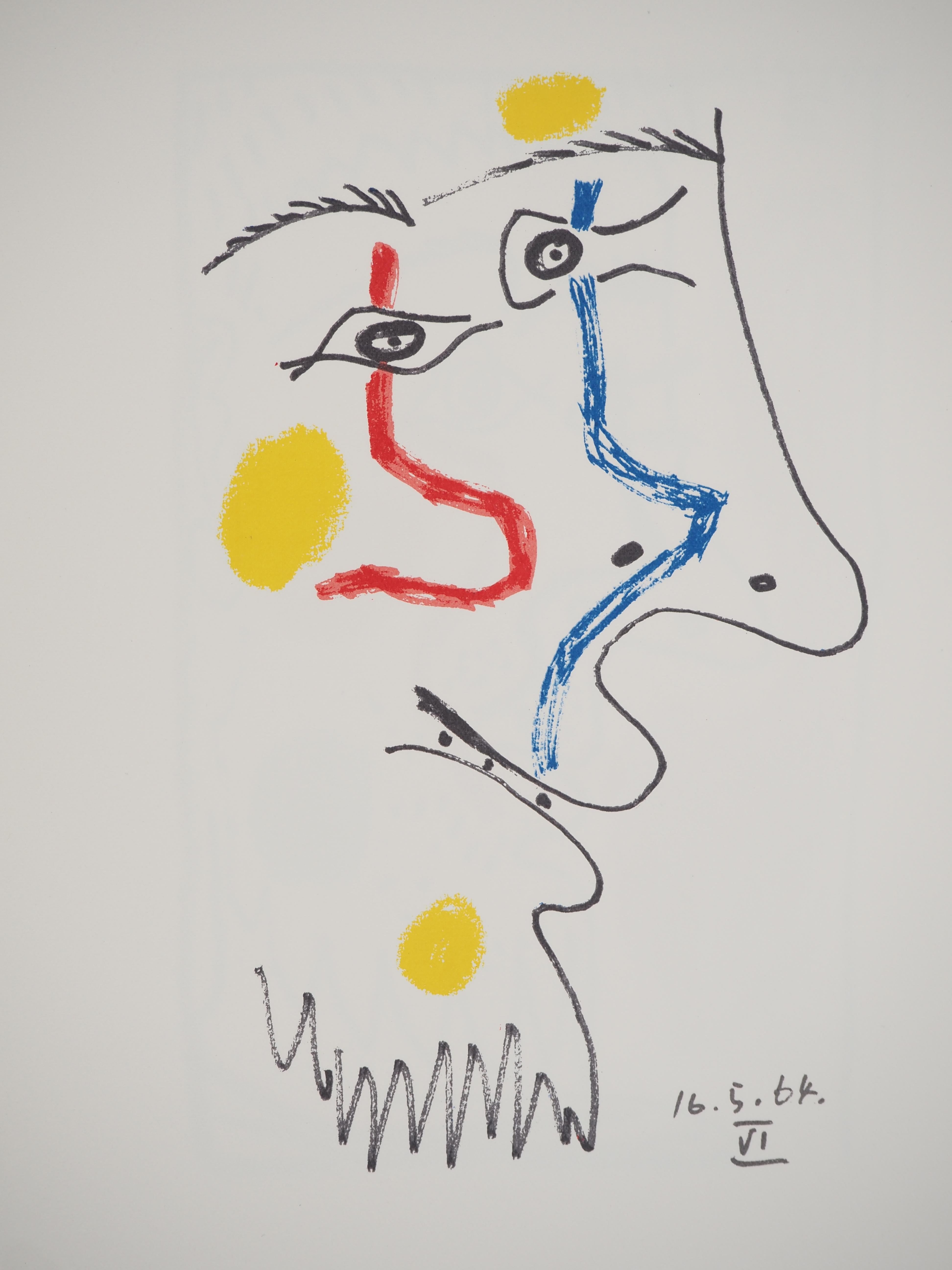 Le Goût du Bonheur : Portrait mit Blau und Rot - Lithographie – Print von Pablo Picasso