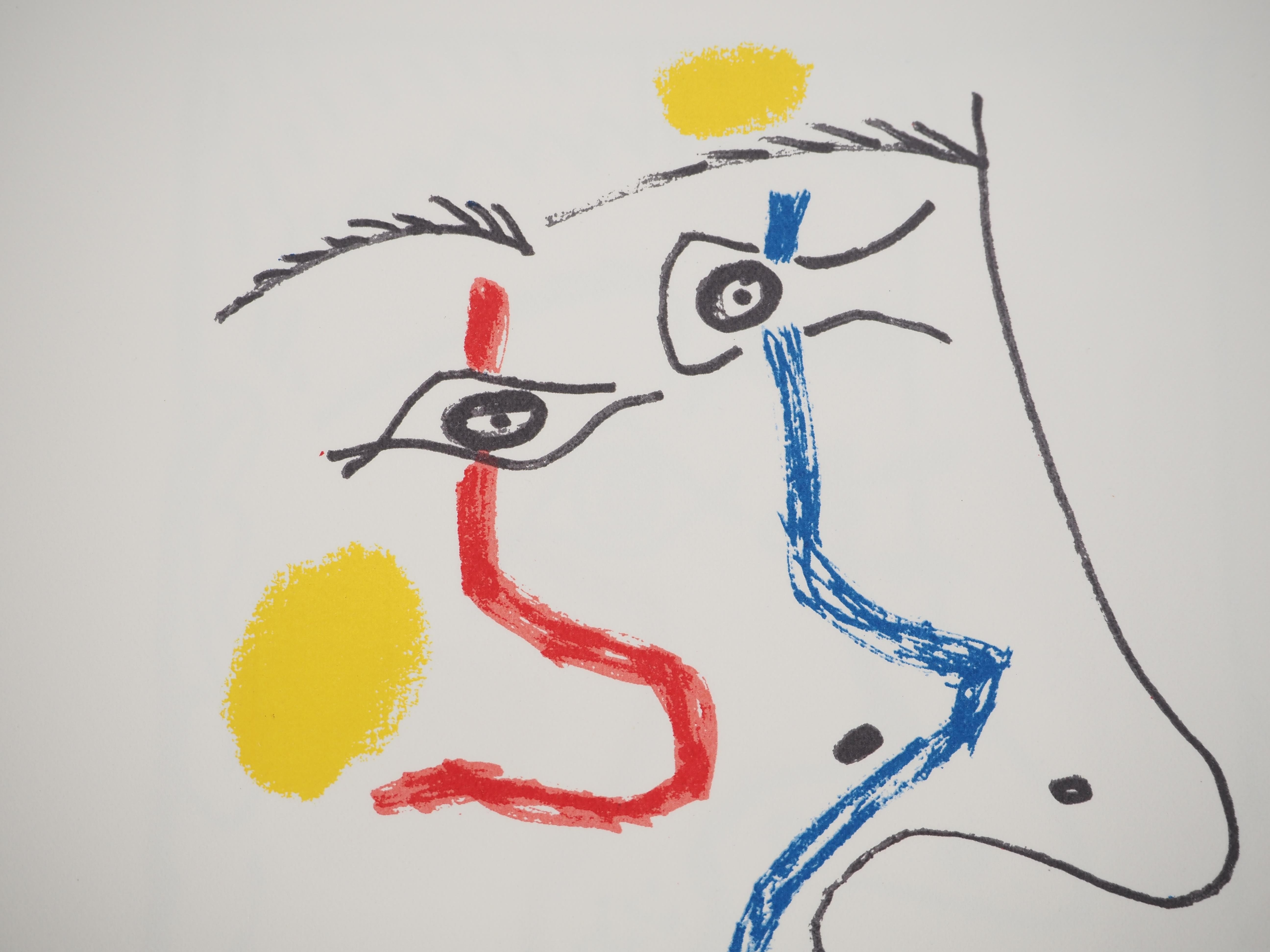 Le Goût du Bonheur : Portrait mit Blau und Rot - Lithographie (Grau), Figurative Print, von Pablo Picasso