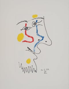 Le Goût du Bonheur : Portrait with Blue and Red - Lithograph