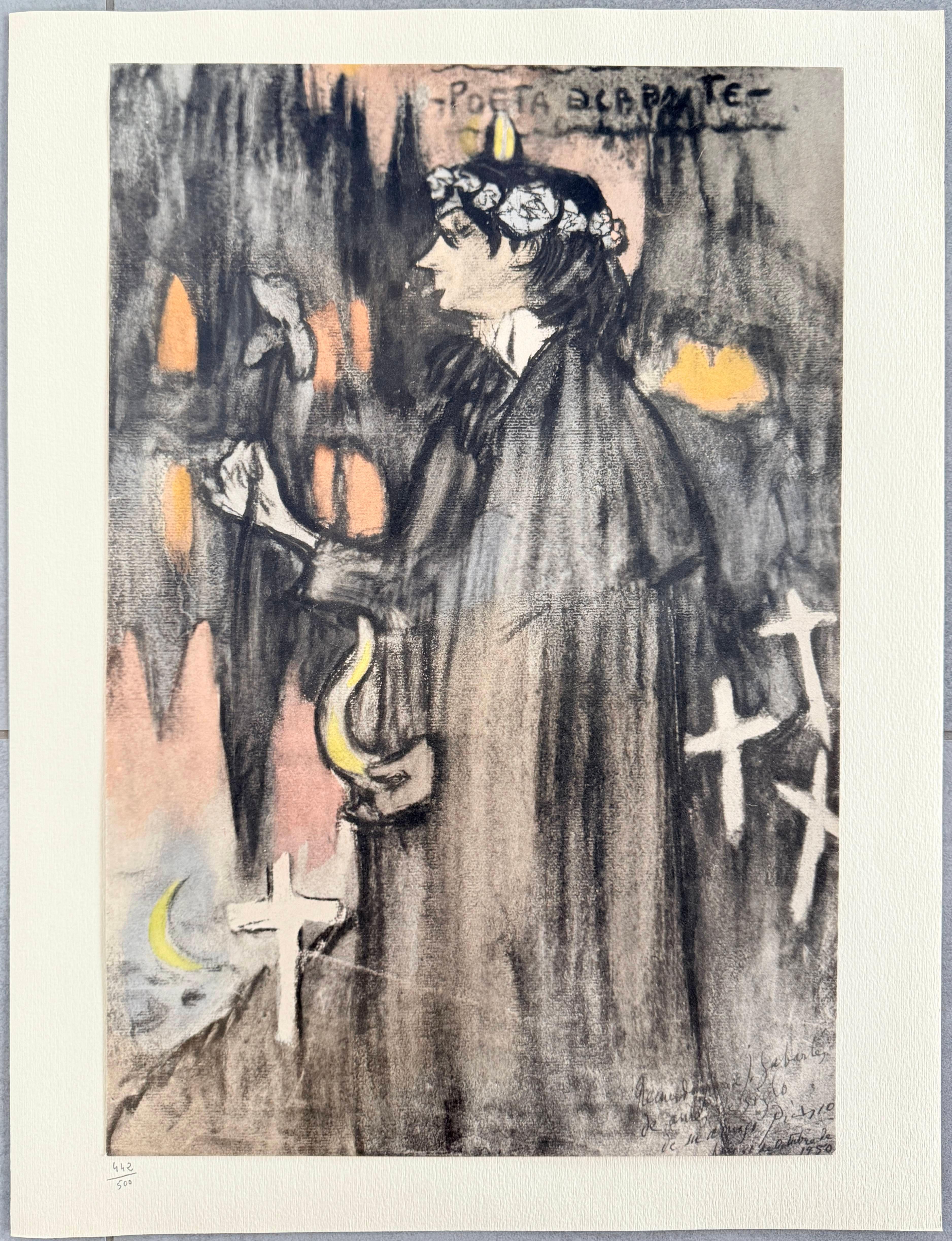 Pablo Picasso (1881-1973) - Le Poete Decadent

Pochoir from 1961.

The edition: 442/500 written in pencil.

Dimensions of work: 53.8 x 41.5 cm

Publisher: Au Vent d'Arles, Paris.

Image size: 48 x 32.5 cm

The work is in Excellent condition.

Fast
