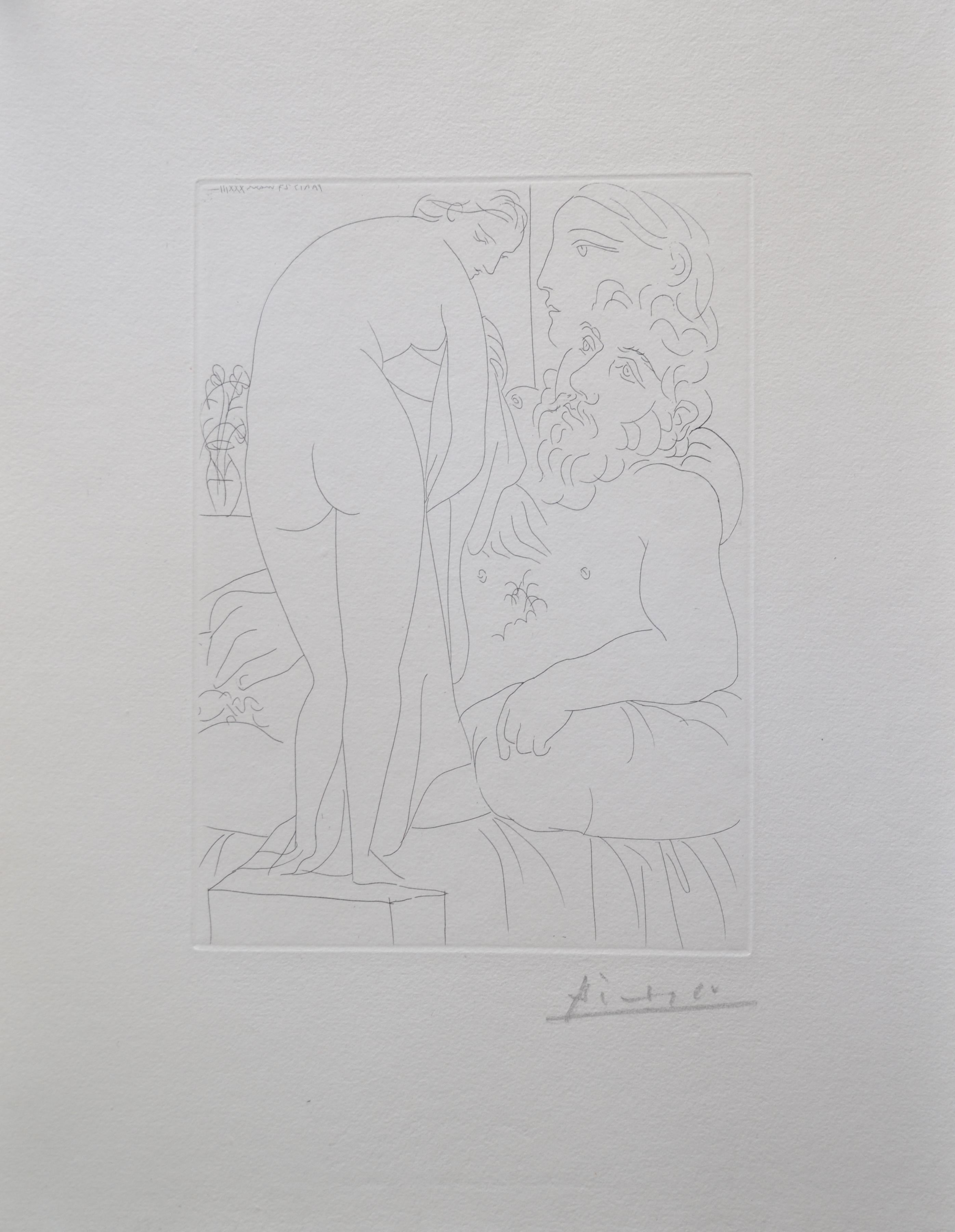 Le repos du sculpteur devant un nu à la draperie, pl. 51 (B160 Vollard) - Print by Pablo Picasso