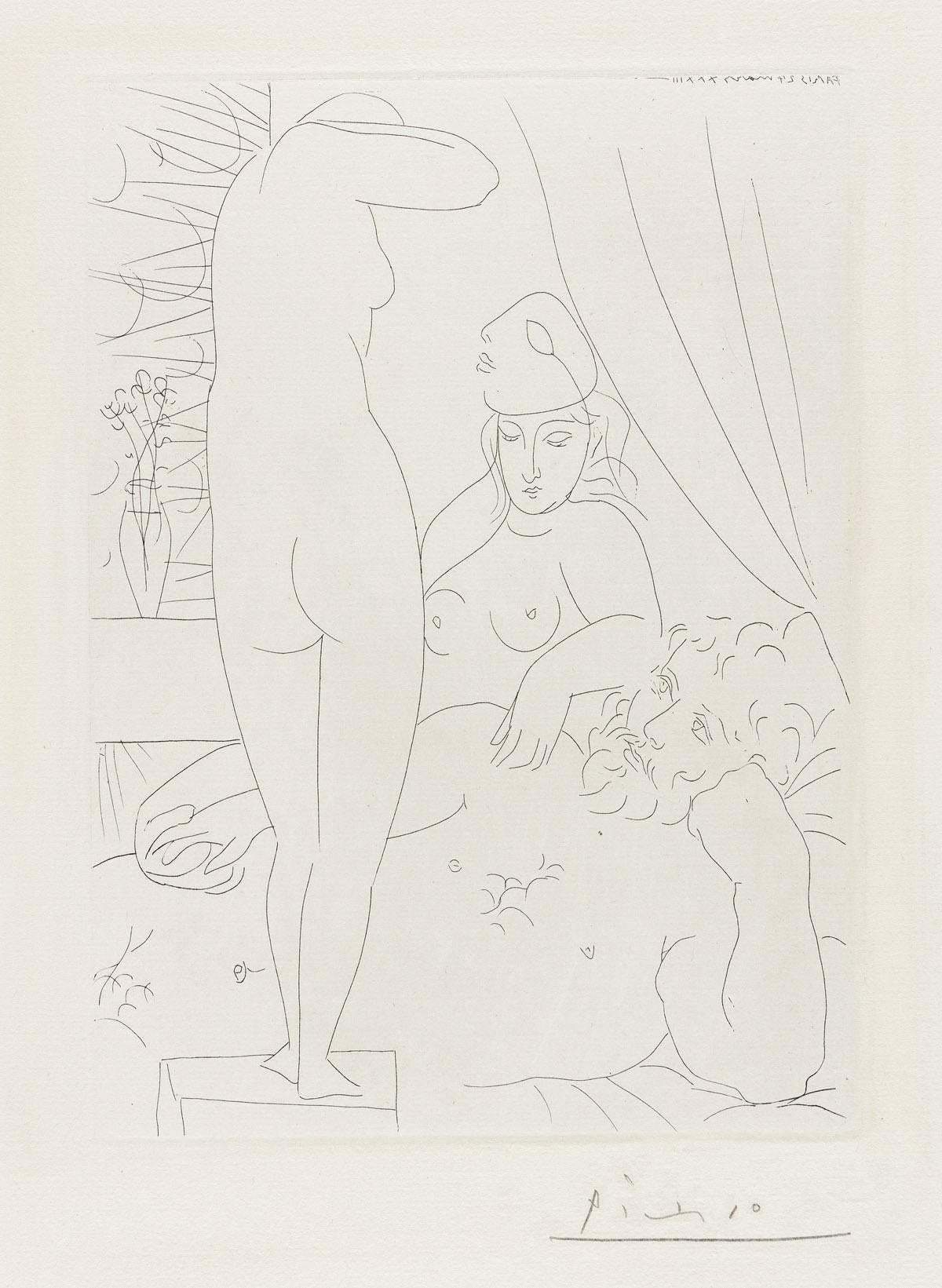 Pablo Picasso Nude Print - Le Repos du Sculpteur et le Modèle au Masque