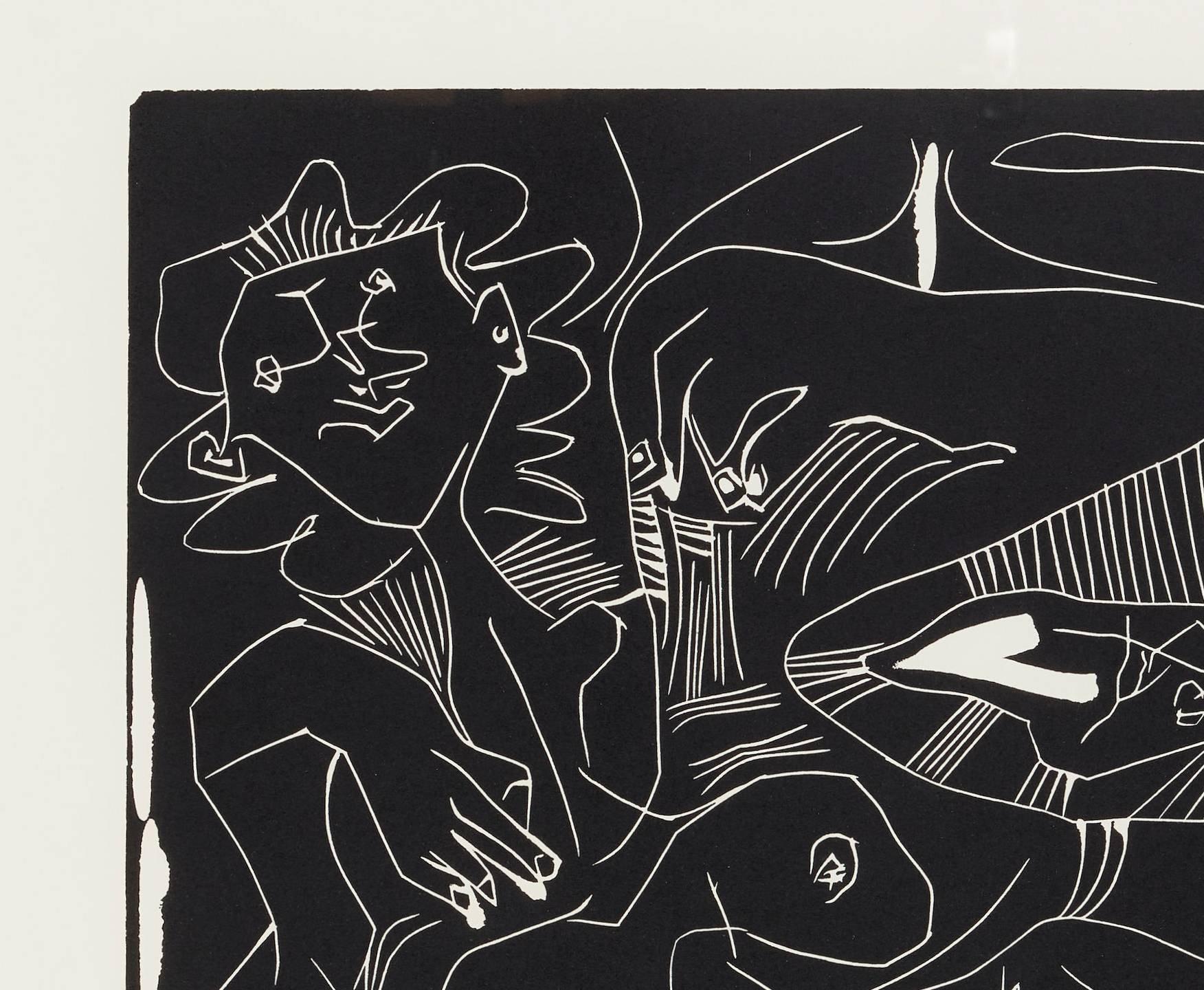 Le Thé: Deux Femmes Nues et une Chat (The Tea: Two Naked Women and a Cat) - Black Figurative Print by Pablo Picasso