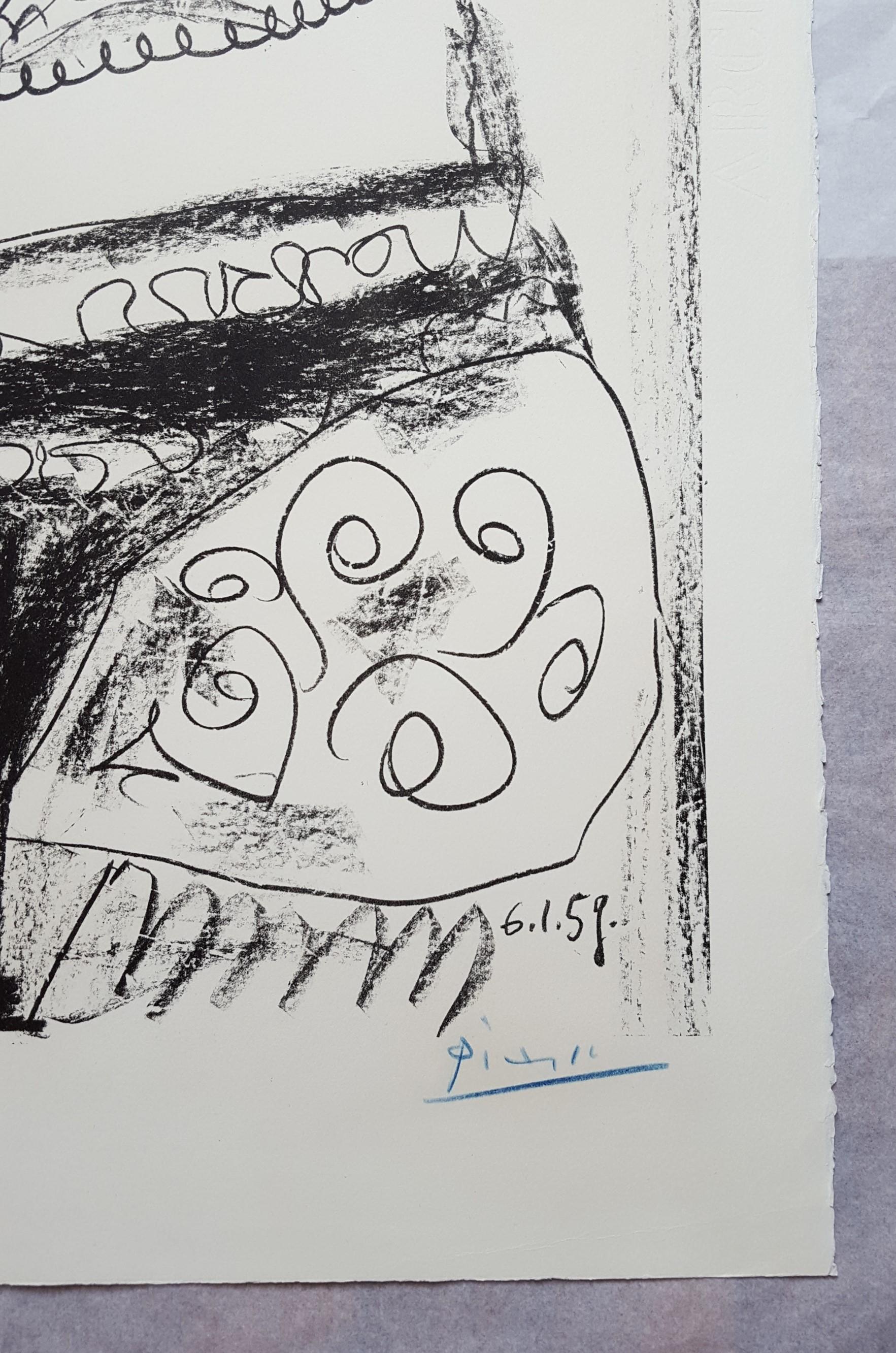 Le Vieux Roi (The Old King) - signed in blue crayon, ed. 200 - Cubist Print by Pablo Picasso