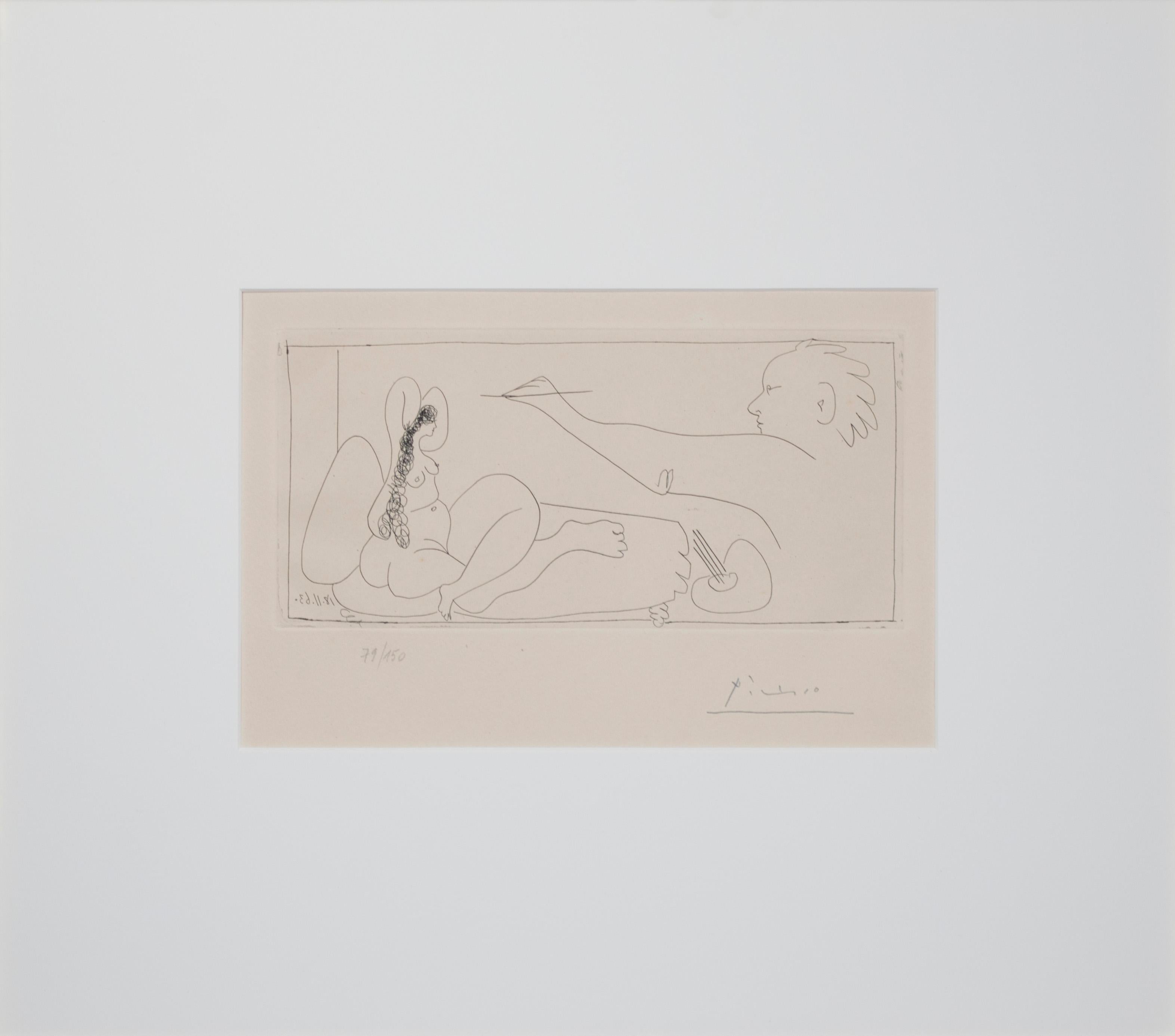 « Les Dames de Mougins », gravure originale d'un nu et d'un artiste signé Pablo Picasso 1