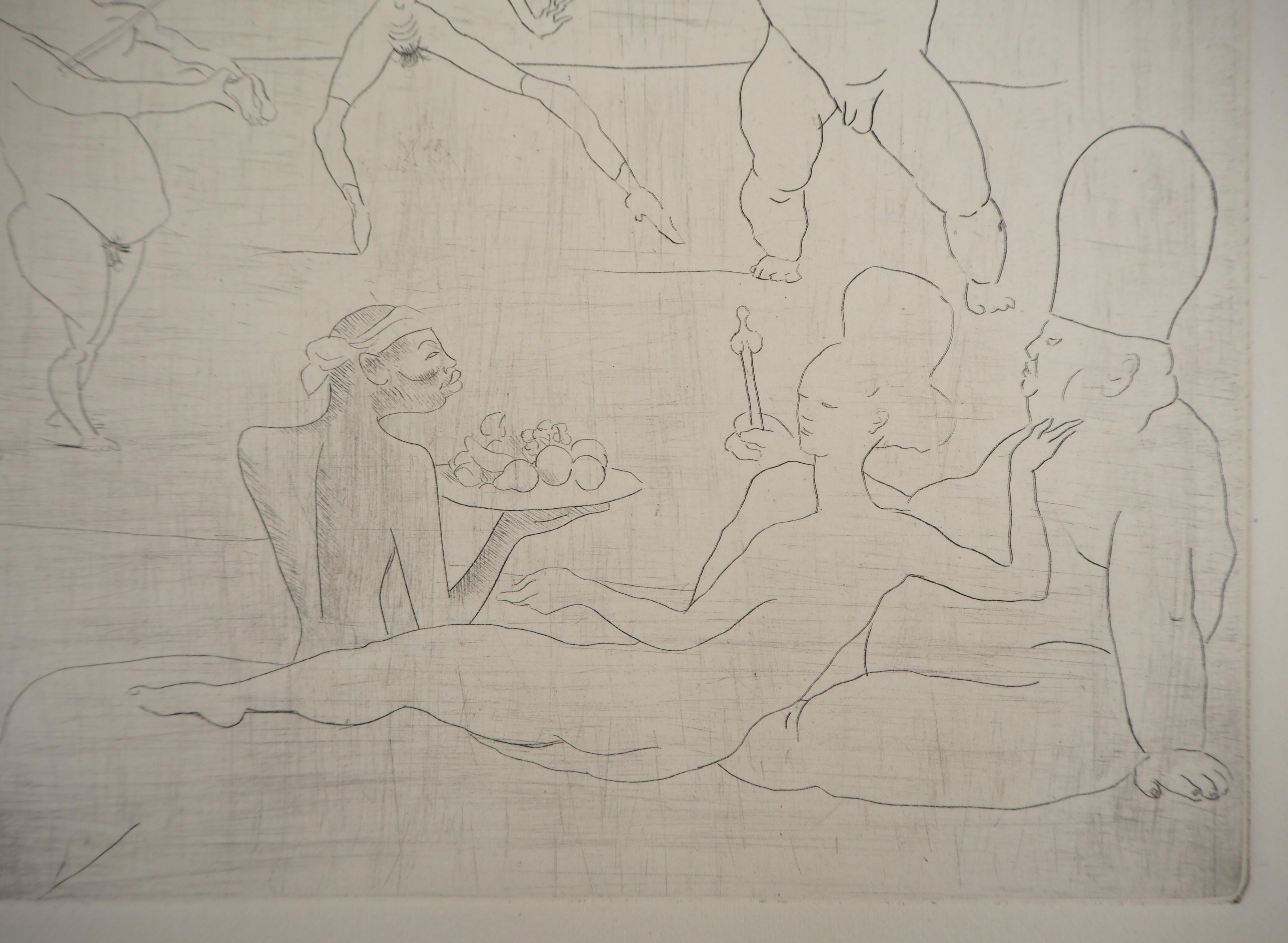 Les Saltimbanques : La Danse - Original etching (Bloch #15) - Gray Figurative Print by Pablo Picasso