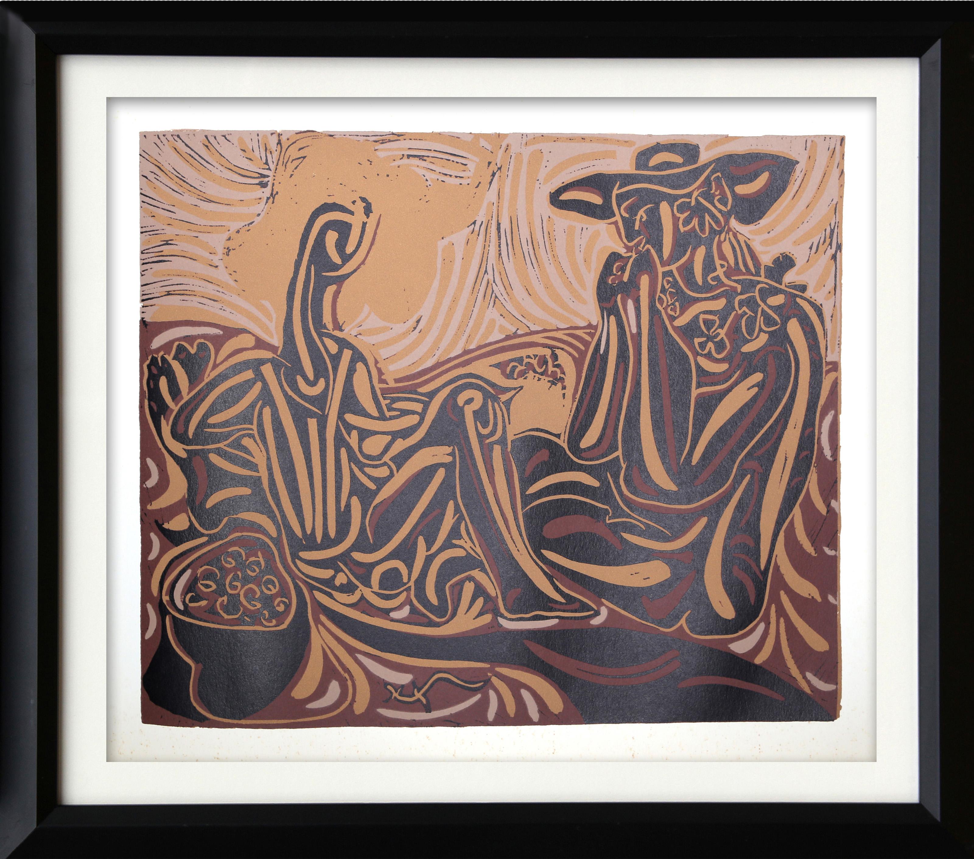 Les Vendangeurs (34), Cubist Linocut after Pablo Picasso