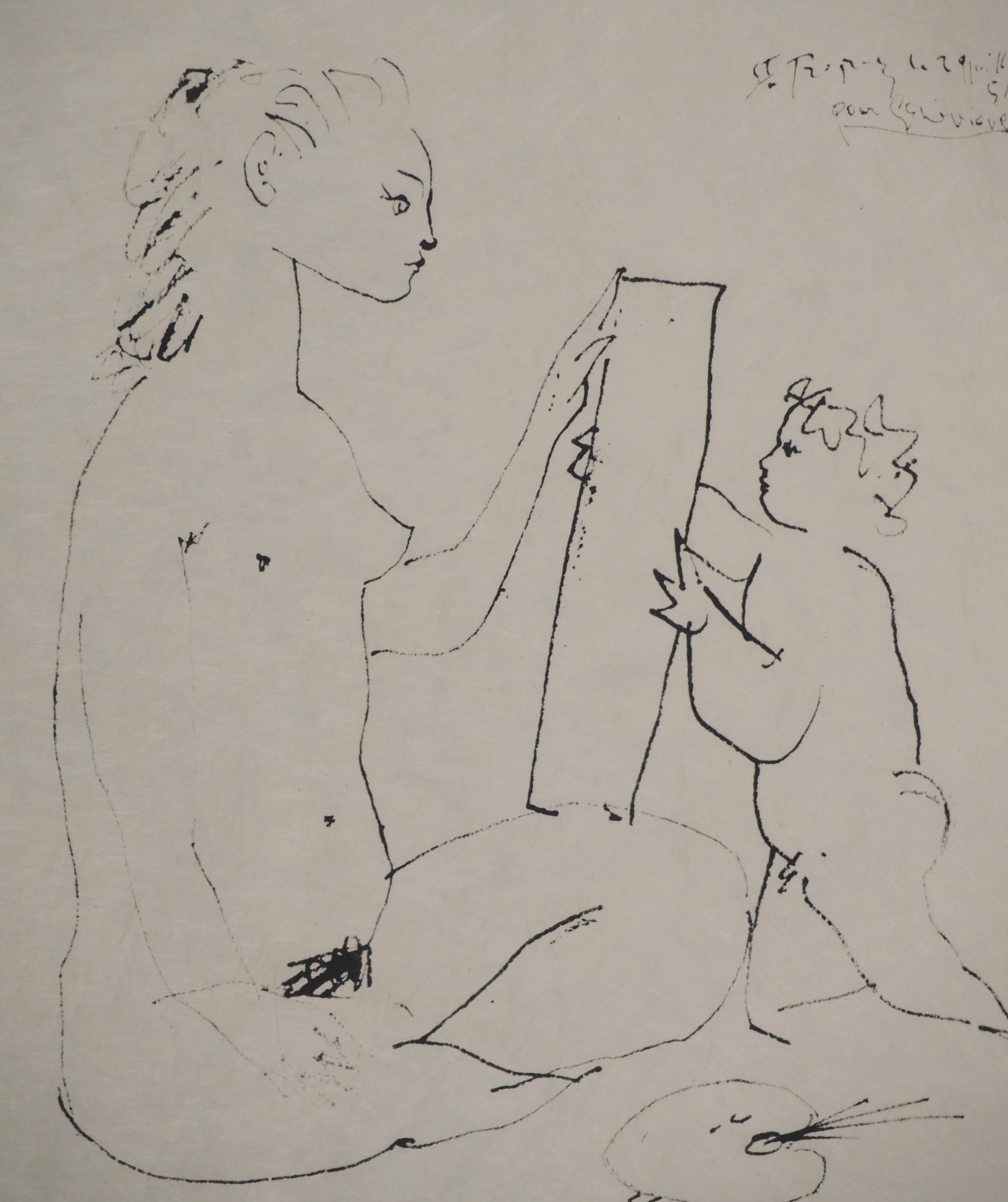 Love as a Painter - Lithograph - Gray Portrait Print by Pablo Picasso