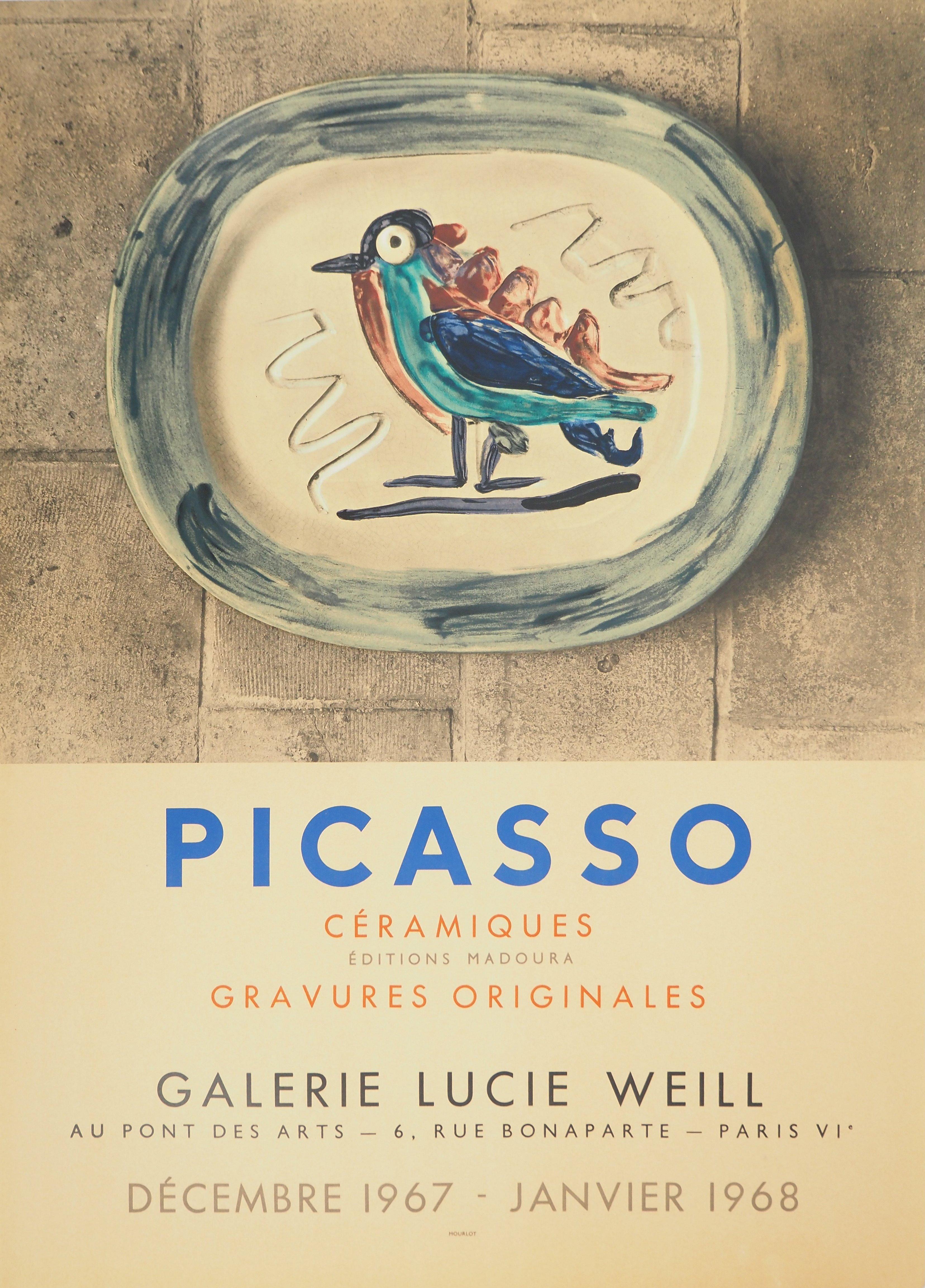 Animal Print di Pablo Picasso - Madoura, Uccello colorato - Poster originale in litografia (Czwiklitzer #319)