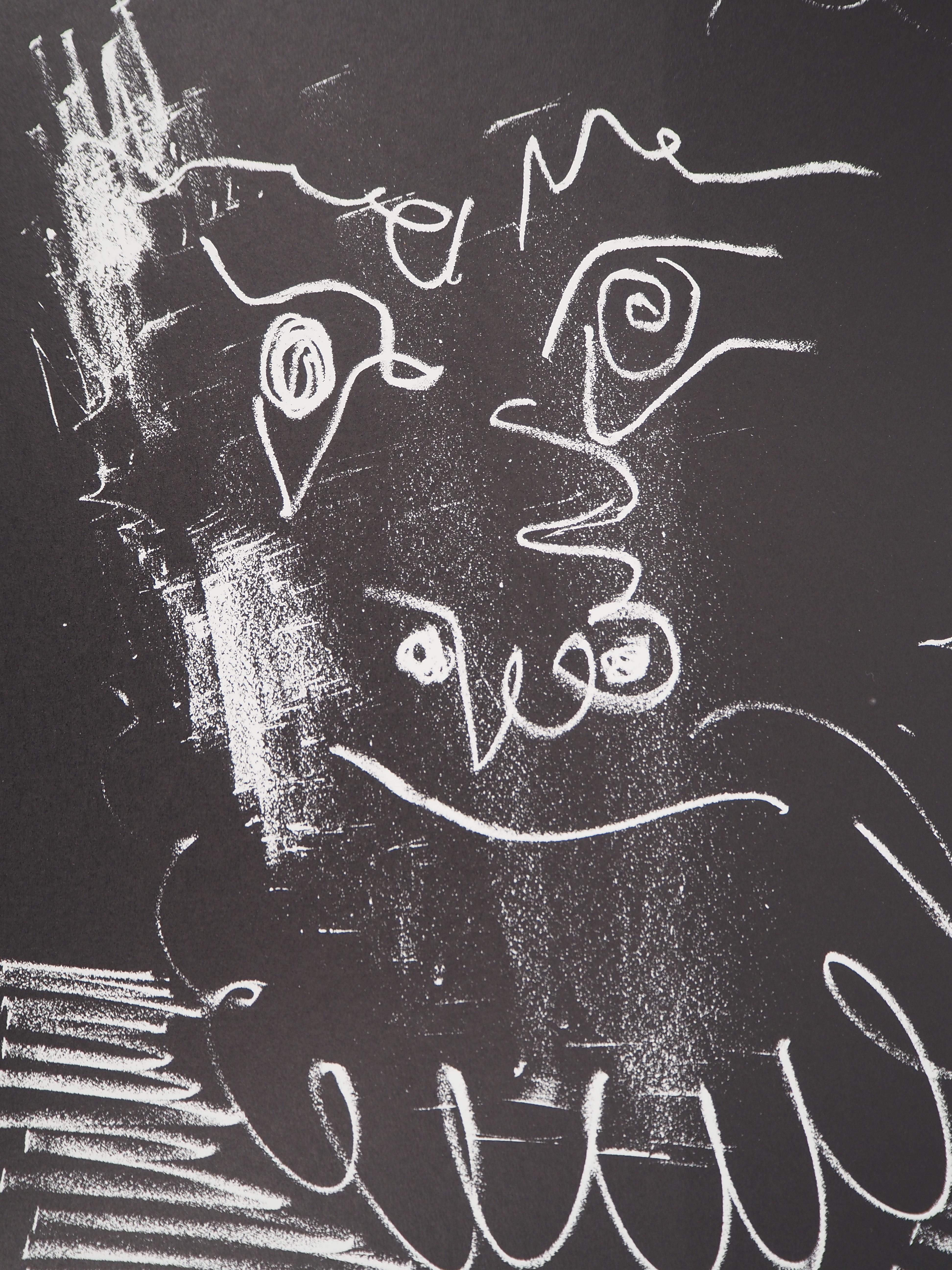 Hombre con barba - Litografía - Firma impresa - Figurative Print Gris de Pablo Picasso