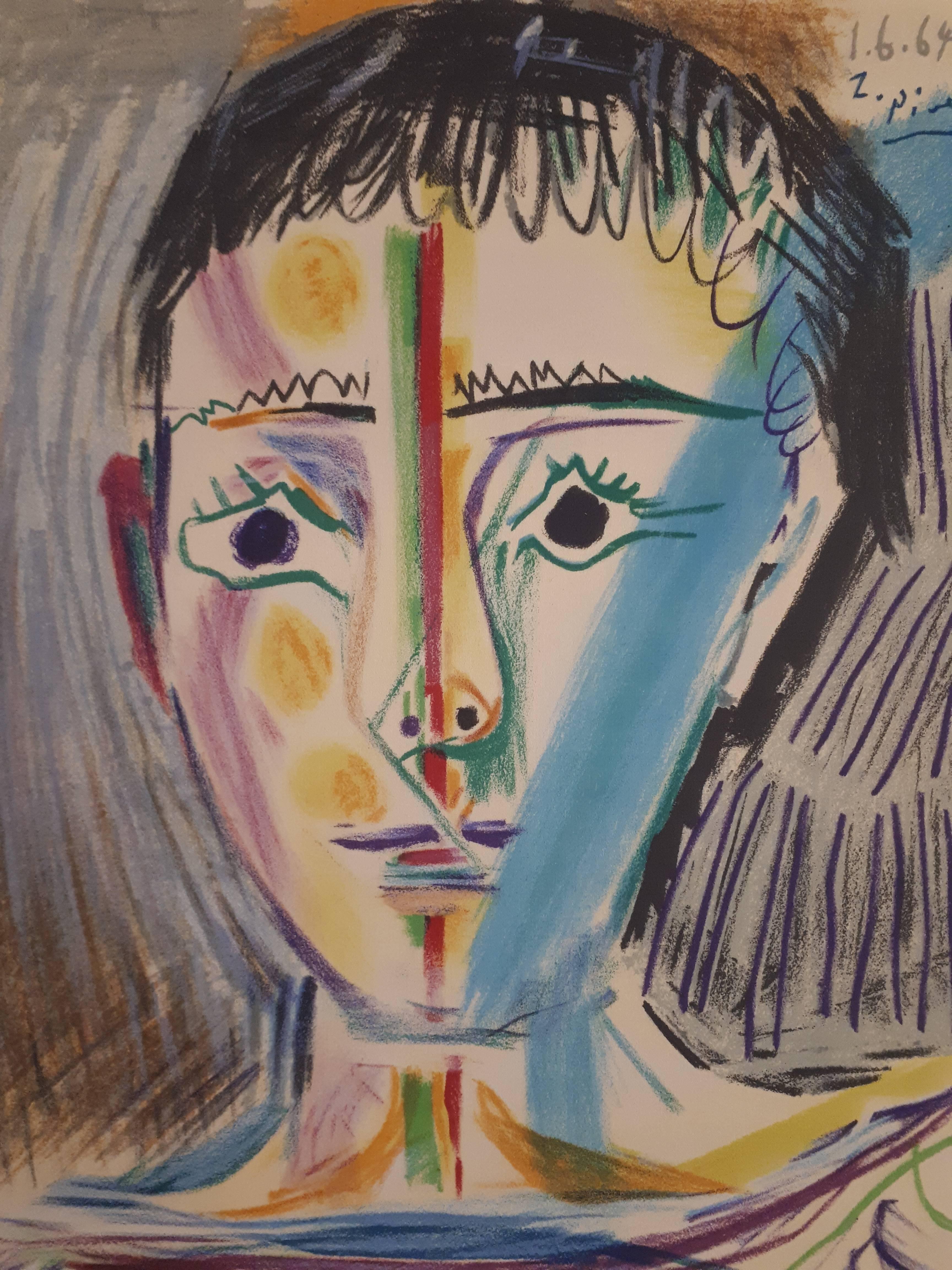 Hombre con blusa marinera - Litografía Stone - 1965 - Portrait Print Gris de Pablo Picasso