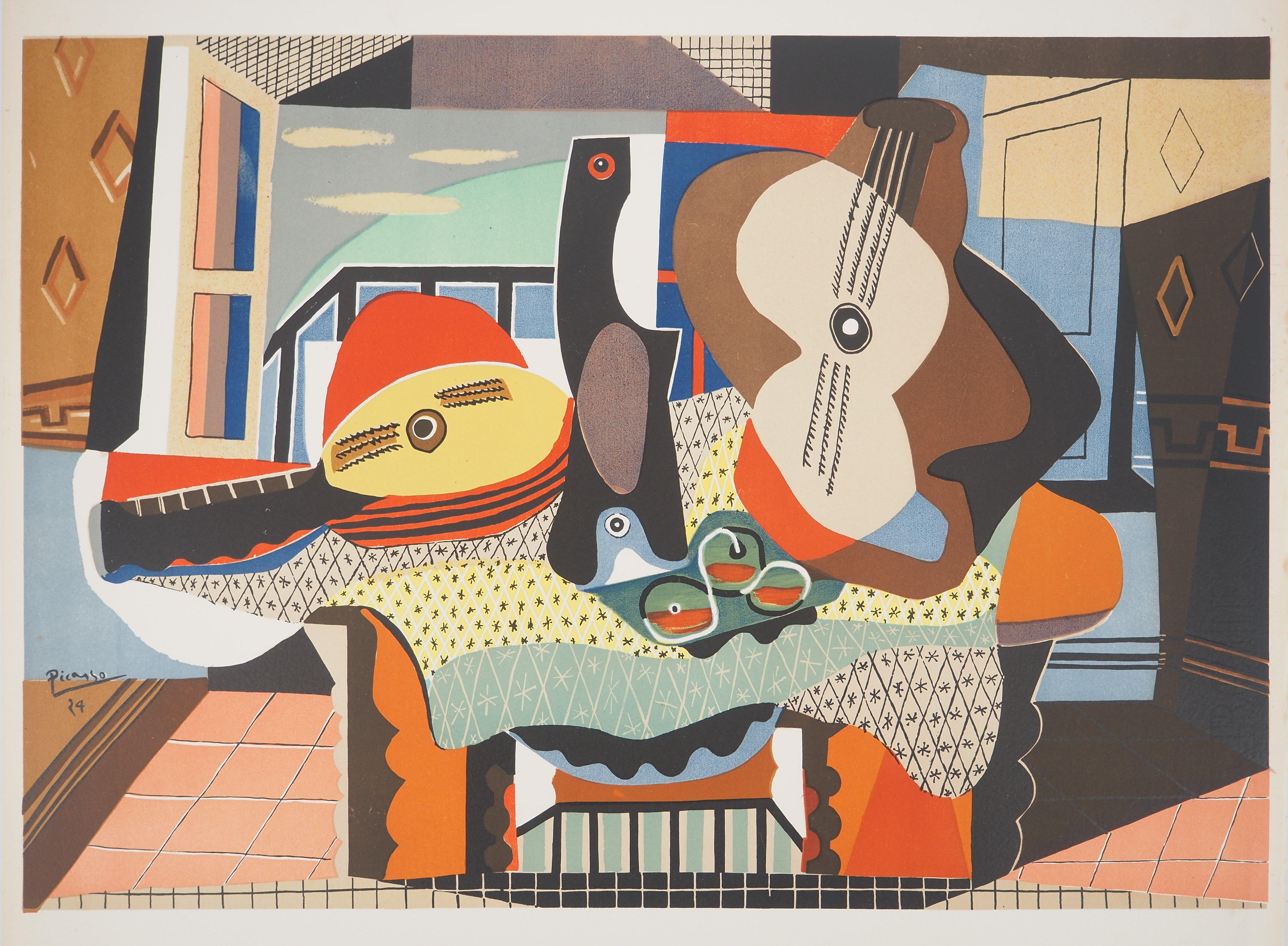 Pablo Picasso Still-Life Print - Mandolin and Guitar - Lithograph (Mourlot)