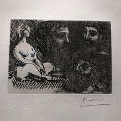 Marie-Therese en idole et trois Grecs Barbus - Original Sugar Aquatint