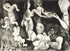 Marin Réveur avec Deux Femmes - Original Etching by P. Picasso - 1970