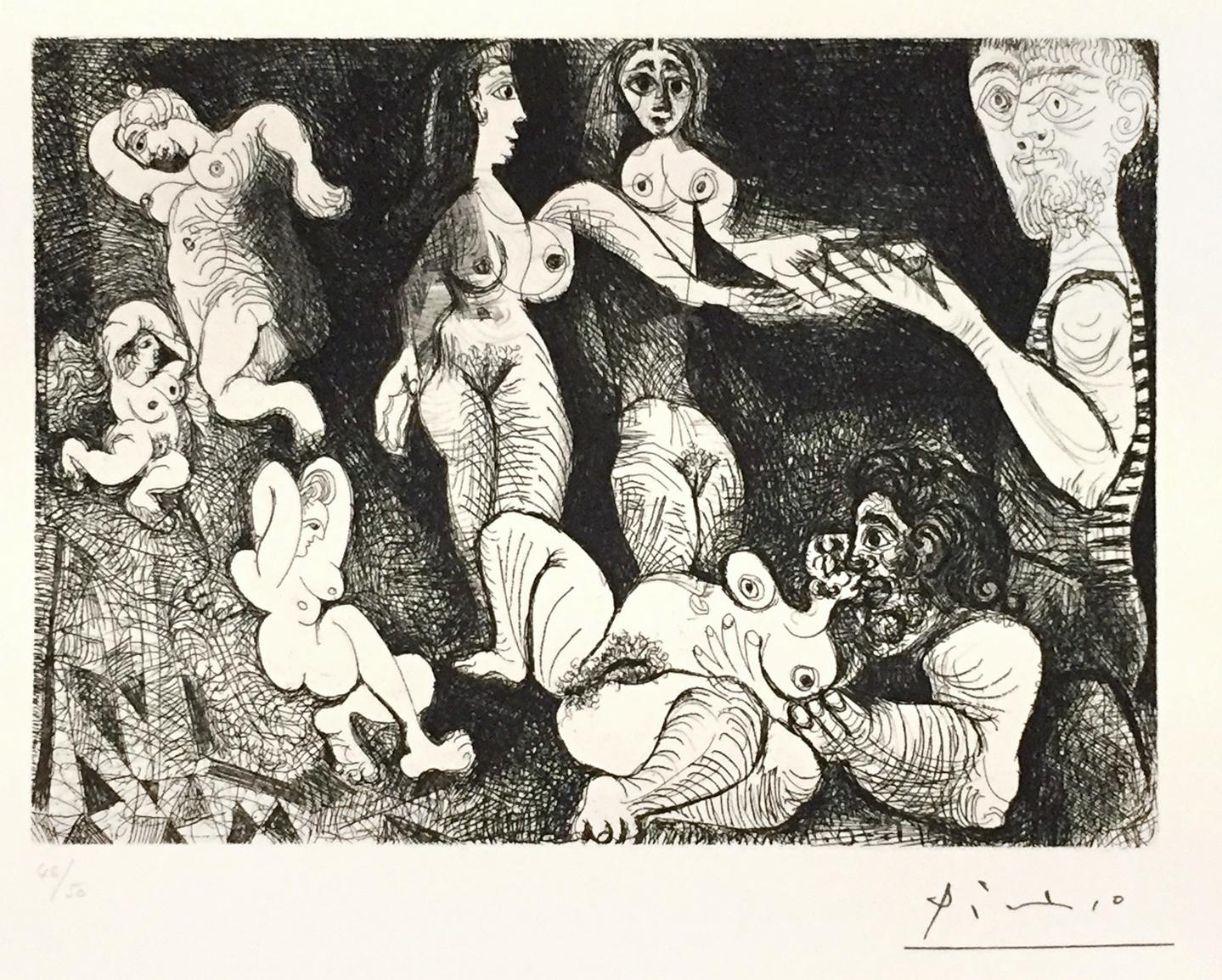 Marin Réveur avec Deux Femmes - Original Etching by P. Picasso - 1970 - Surrealist Print by Pablo Picasso