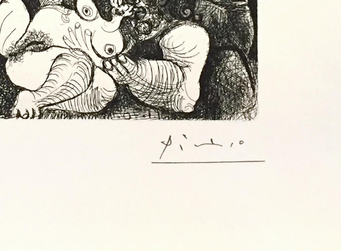 Marin Réveur avec Deux Femmes - Original Etching by P. Picasso - 1970 - Beige Print by Pablo Picasso