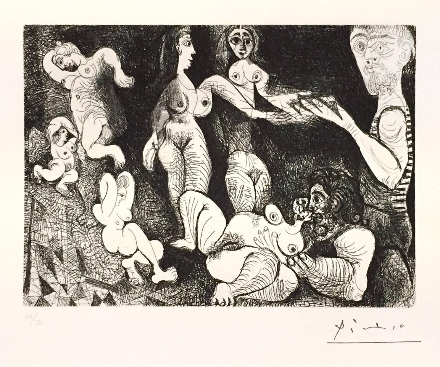 Pablo Picasso Print - Marin Réveur avec Deux Femmes - Original Etching by P. Picasso - 1970