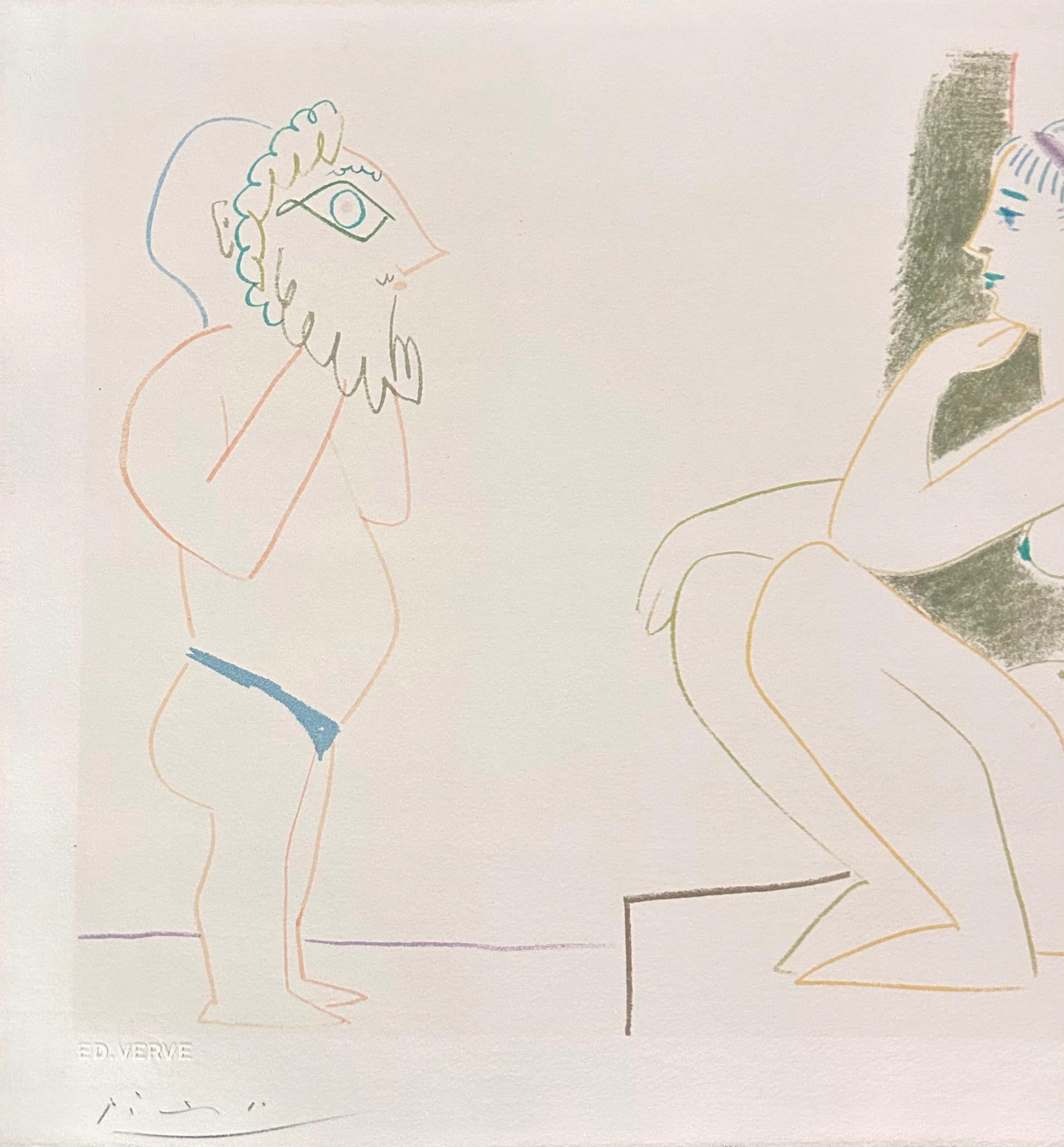 Masked Man and the Model - Hand-signed Lithograph Limited Edition, 1954 - Print by Pablo Picasso