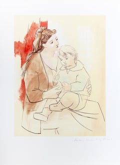 Maternite au Rideau Rouge, Cubist Lithograph by Pablo Picasso
