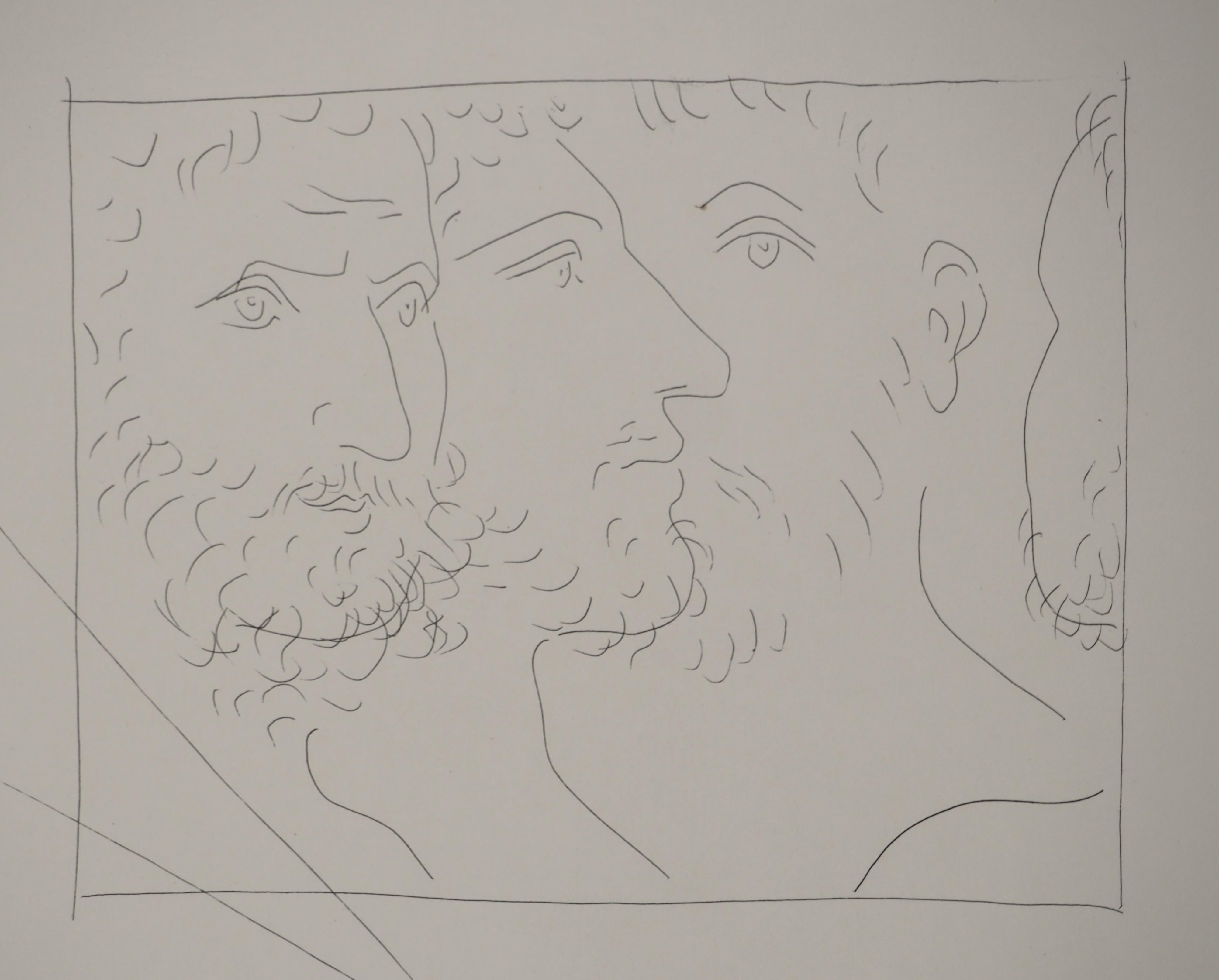 Métarmorphoses d'Ovide, Vier Köpfe - Original-Radierung (Baer #151) (Grau), Figurative Print, von Pablo Picasso