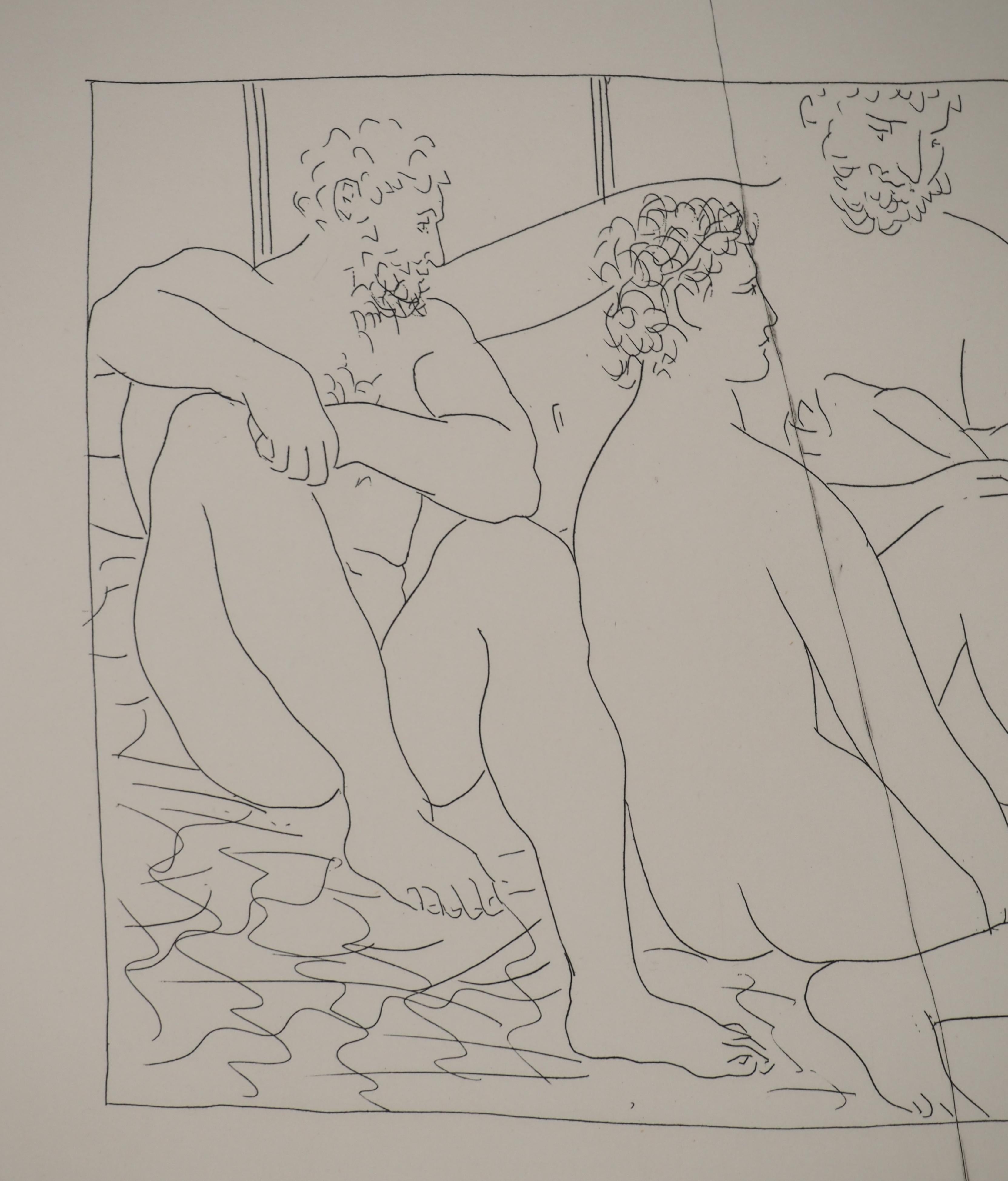 Métarmorphoses d'Ovide, Quatre hommes nus - Gravure originale (Baer #155) - Gris Figurative Print par Pablo Picasso