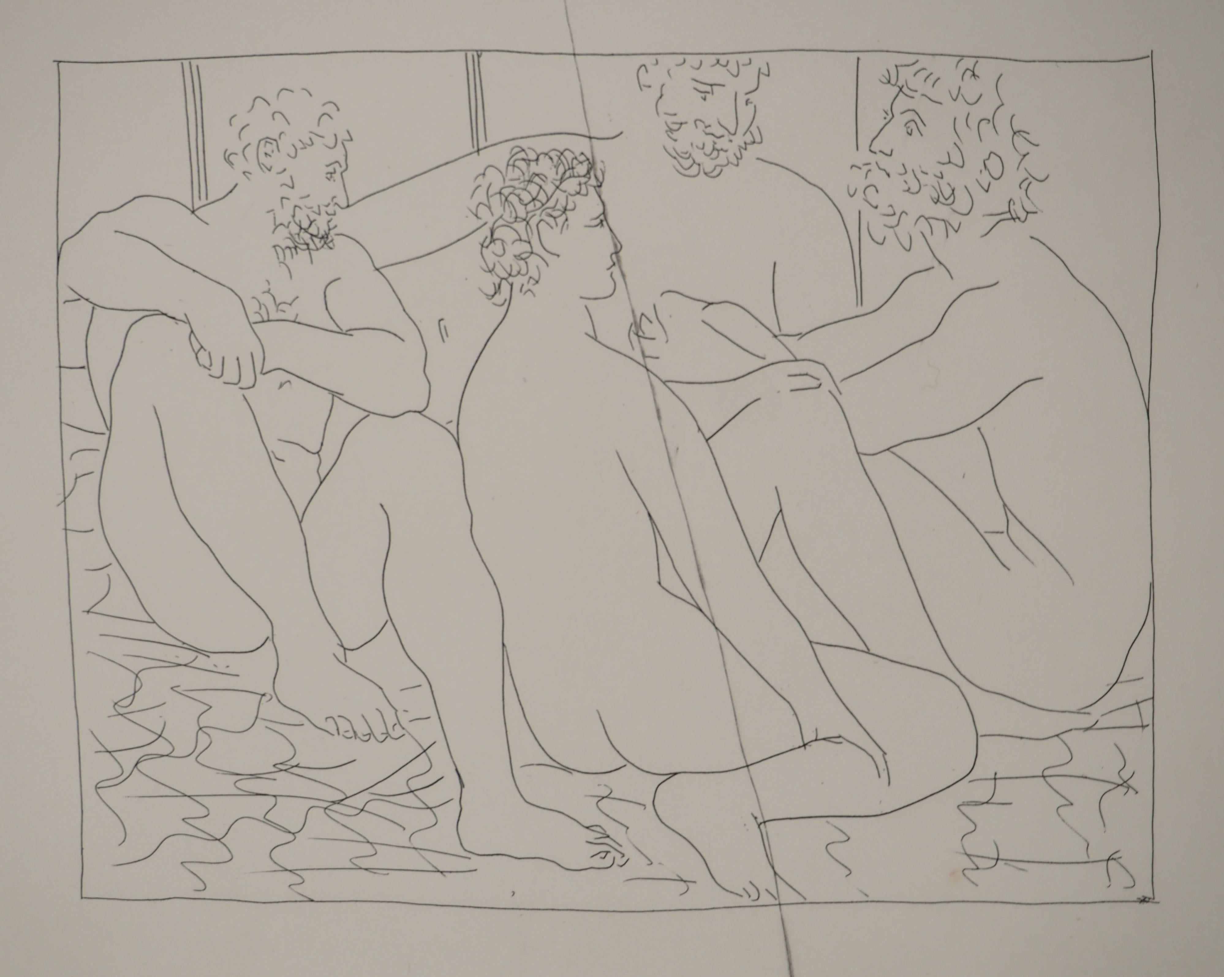 Métarmorphoses d'Ovide, Quatre hommes nus - Gravure originale (Baer #155) - Gris Figurative Print par Pablo Picasso