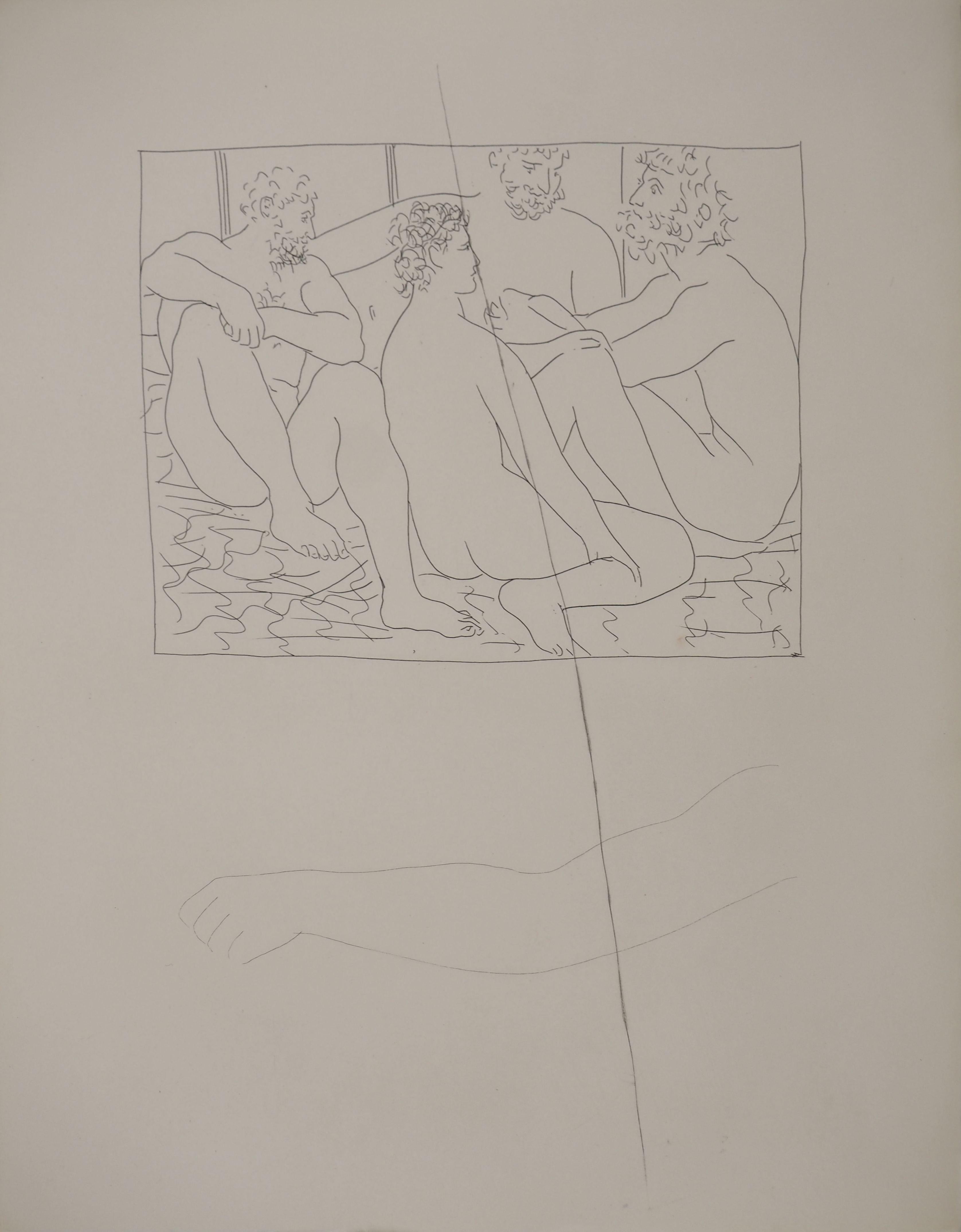 Métarmorphoses d'Ovide, Quatre hommes nus - Gravure originale (Baer #155)