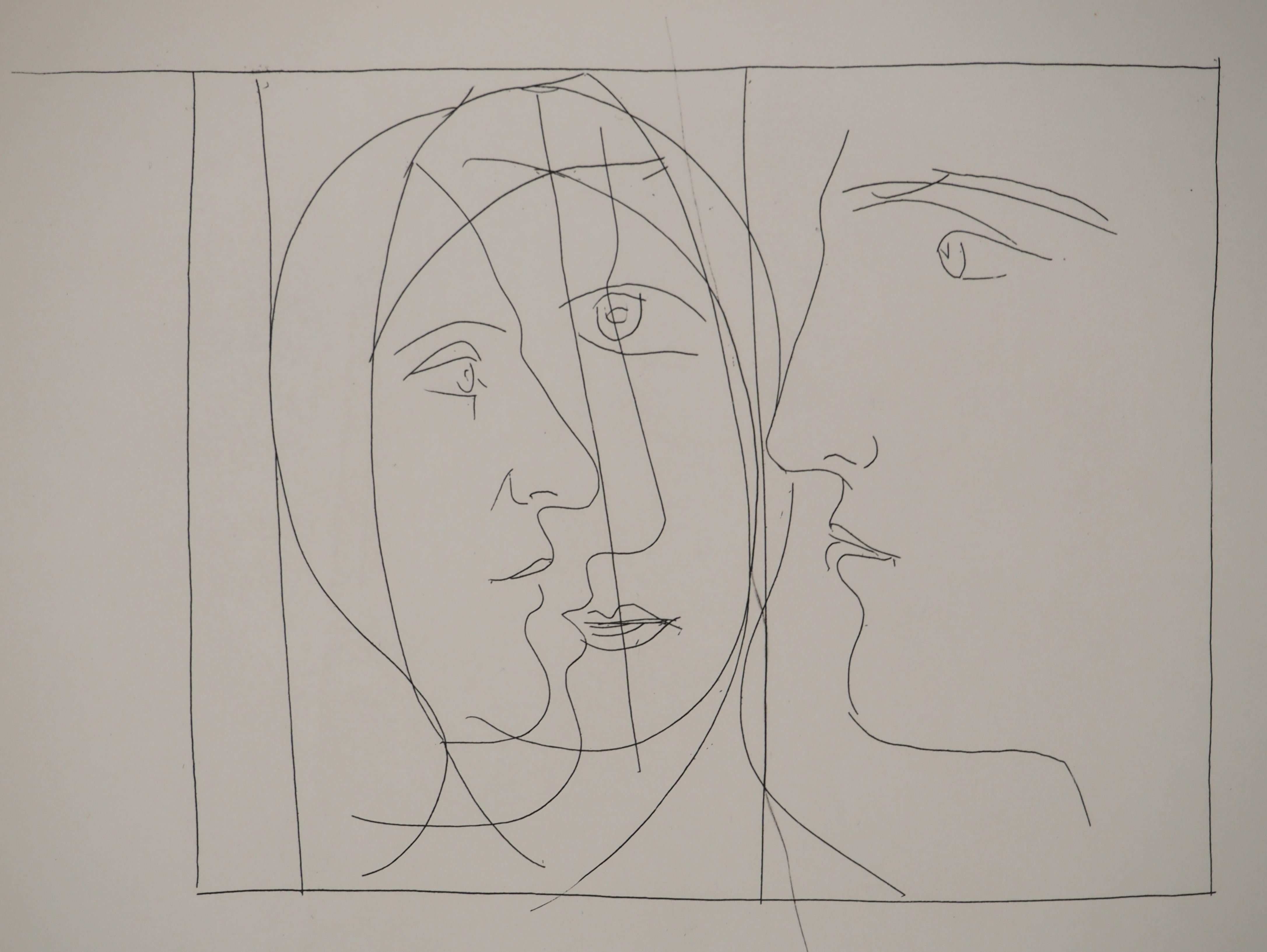Métarmorphoses d'Ovide, Heads - Original Etching (Baer #147) - Gray Portrait Print by Pablo Picasso