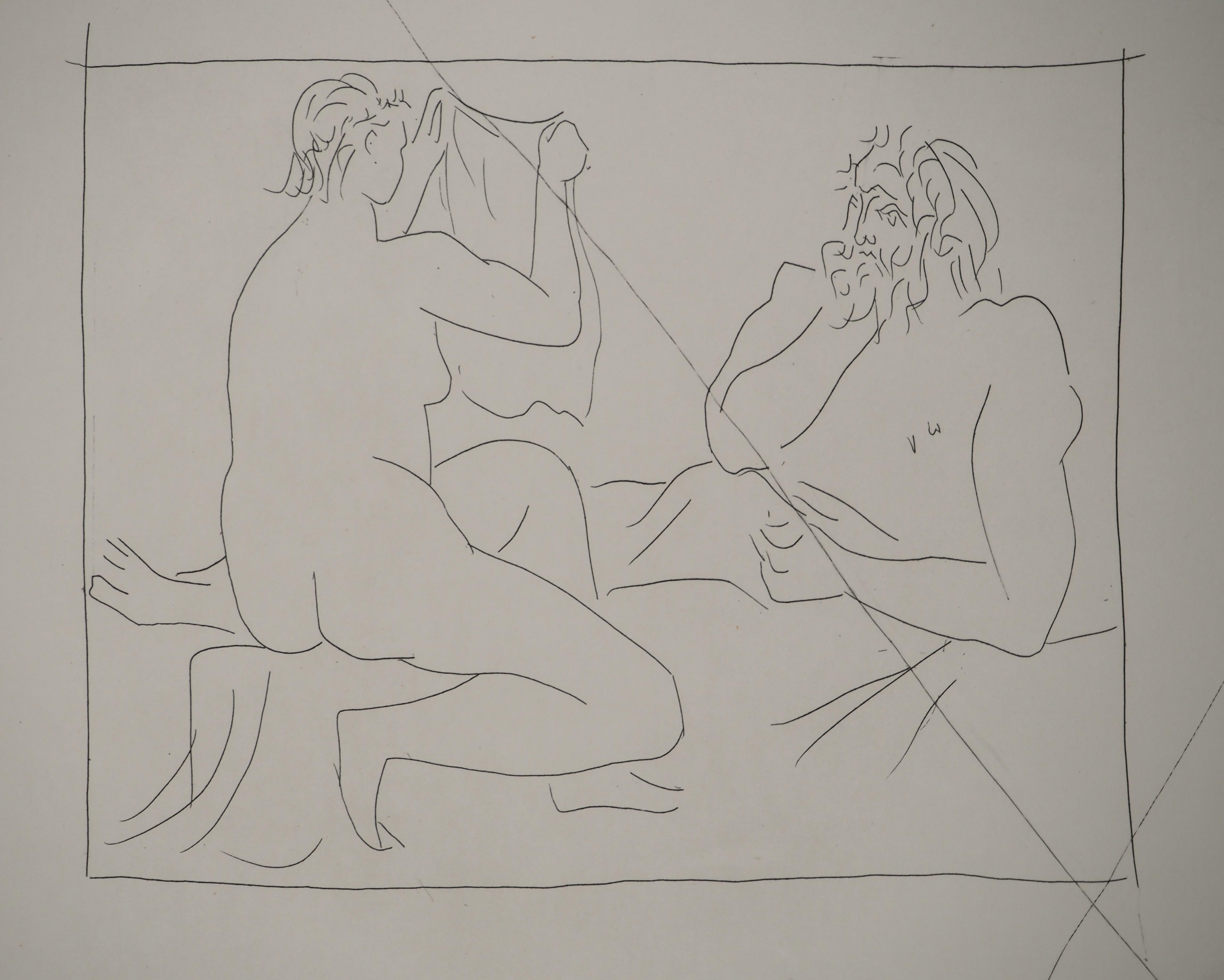 Métarmorphoses d'Ovide, Man and Naked Woman - Original Etching (Baer #153) - Gray Portrait Print by Pablo Picasso