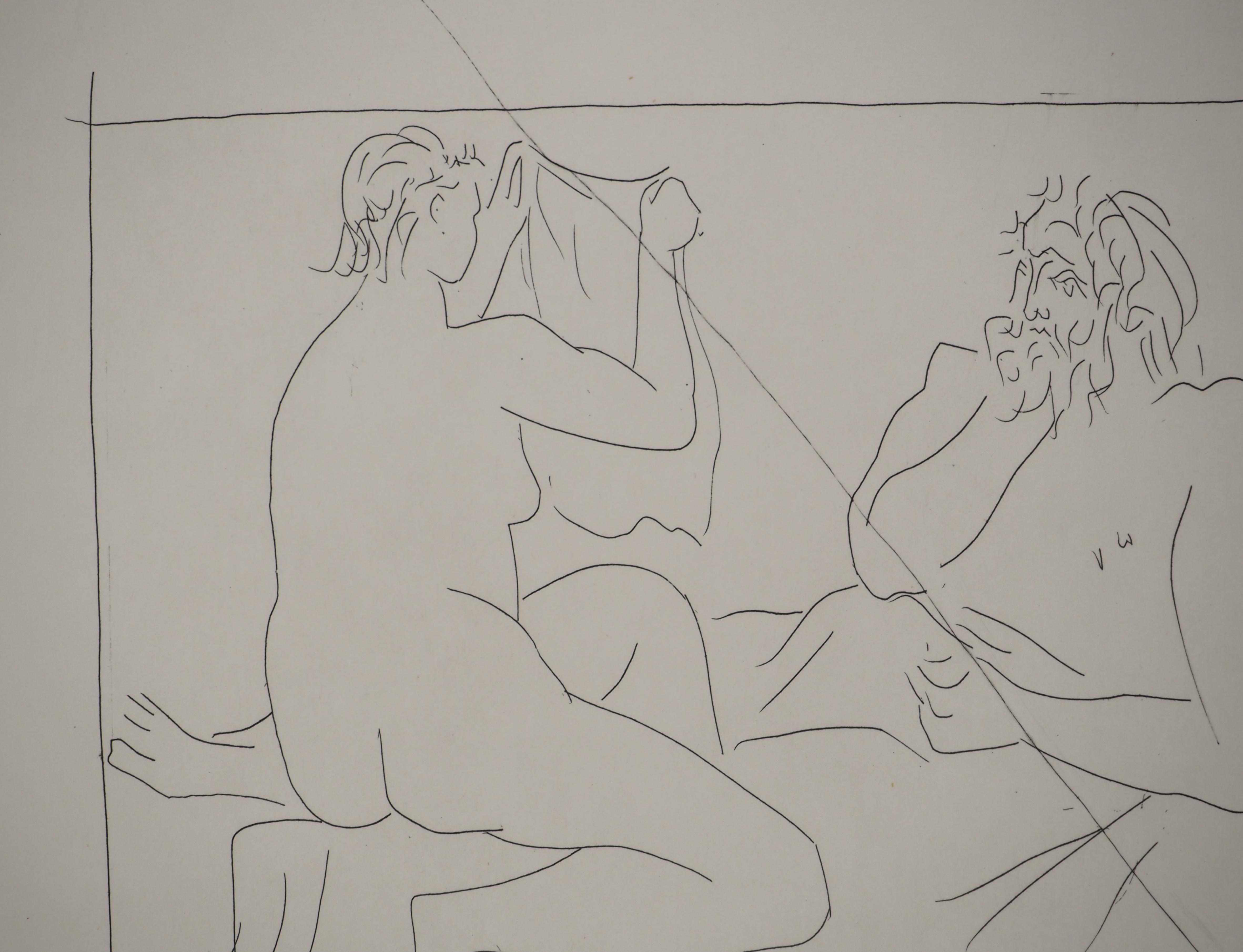 Métarmorphoses d'Ovide, Man and Naked Woman - Original Etching (Baer #153) For Sale 1