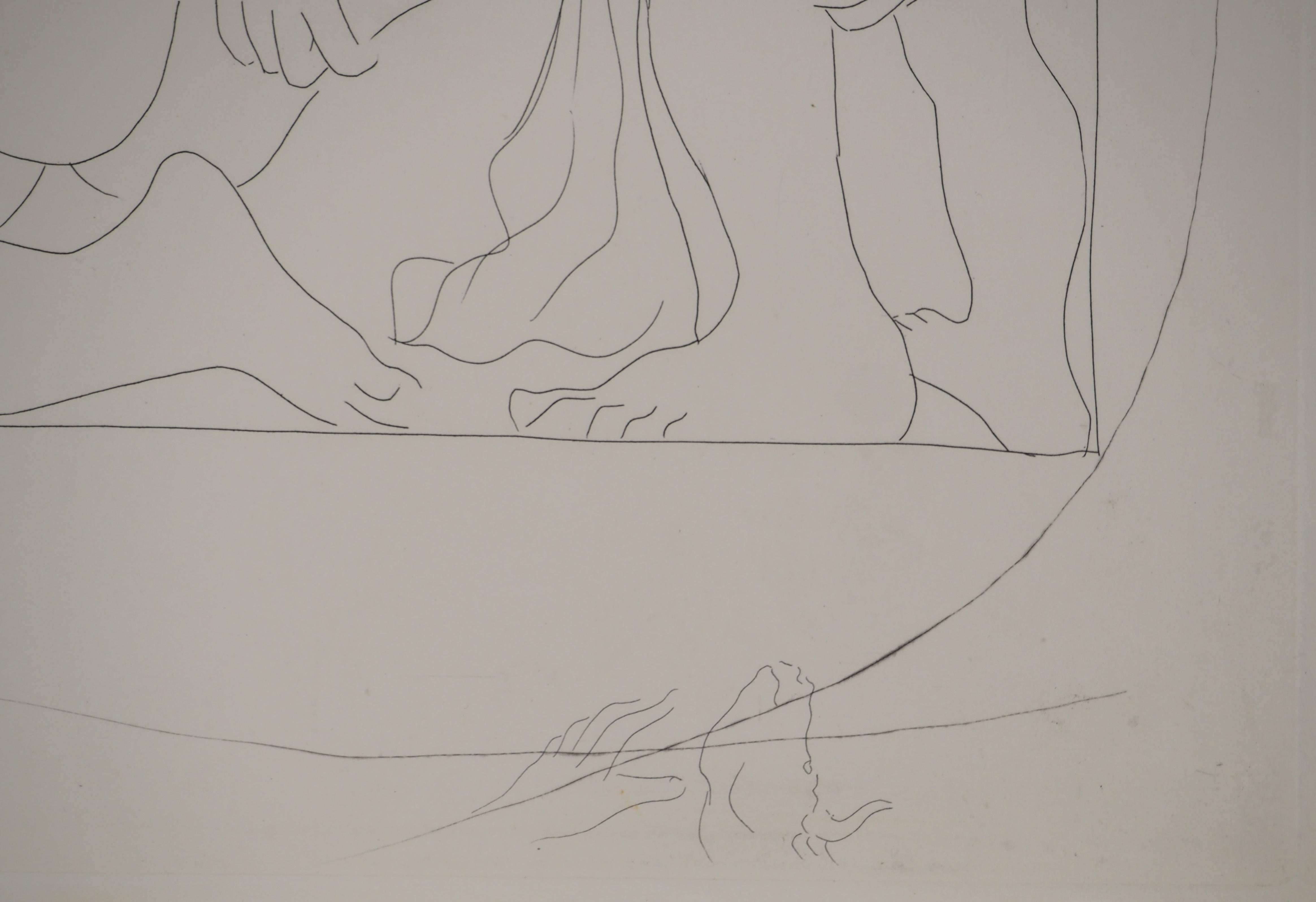 Pablo PICASSO
Métarmorphoses d'Ovide, On Achilles' Tomeb, 1936

Original etching (Atelier Lacourière, Paris)
Unsigned
On BFK Rives vellum 32.5 x 25 cm (12.7 x 9.8 in)

REFERENCES : 
- Catalog raisonne Bloch #124
- Catalog raisonne Baer