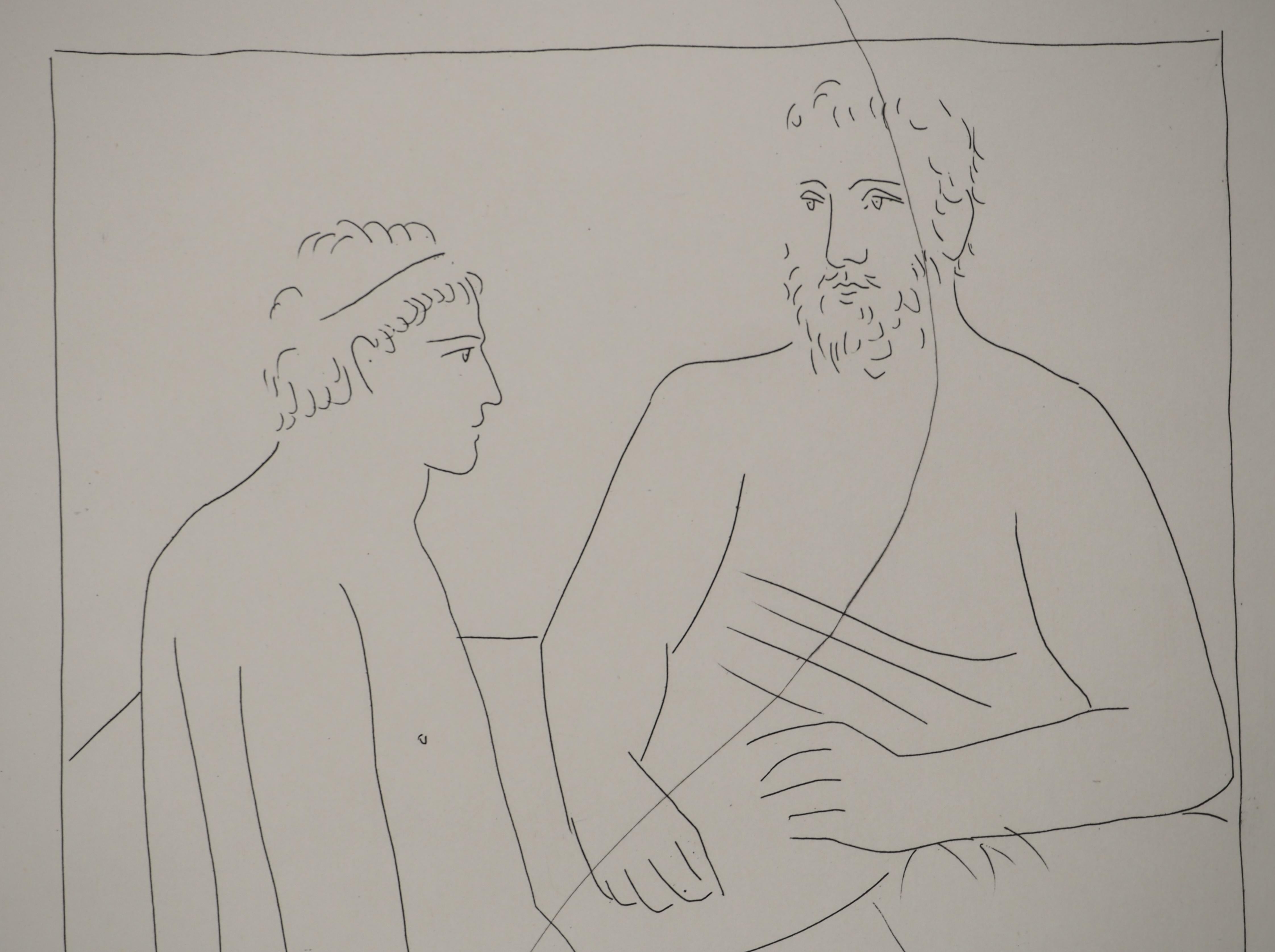 Pablo PICASSO
Métarmorphoses d'Ovide, Pythagore et Numa, 1936

Gravure originale (Atelier Lacourière, Paris)
Non signé
Sur vélin BFK Rives 32,5 x 25 cm (12,7 x 9,8 in)

REFERENCES : 
- Catalogue raisonné Bloch #128
- Catalogue raisonné Baer