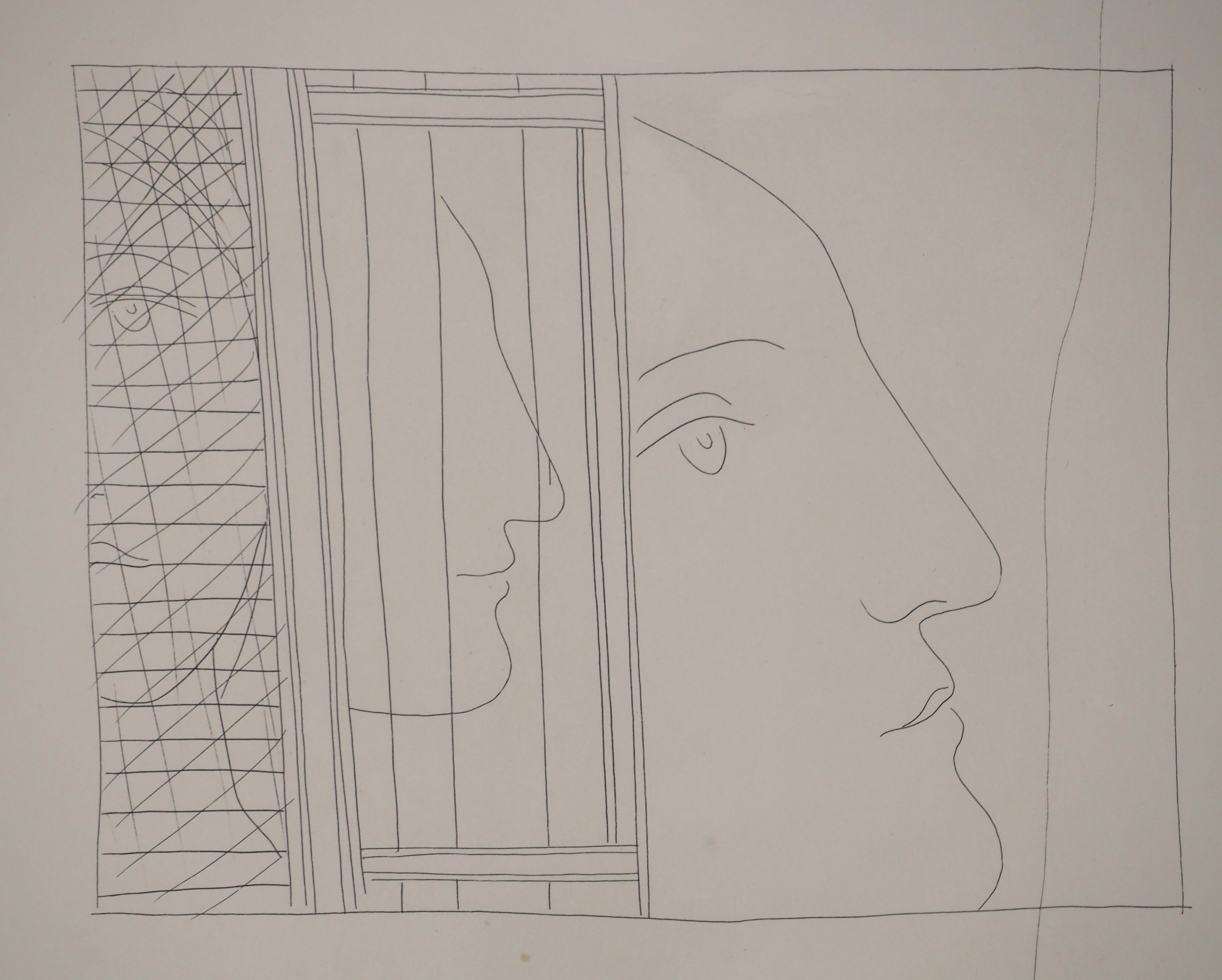 Métarmorphoses d'Ovide, trois fragments de tête - Gravure originale (Baer #159) - Gris Figurative Print par Pablo Picasso