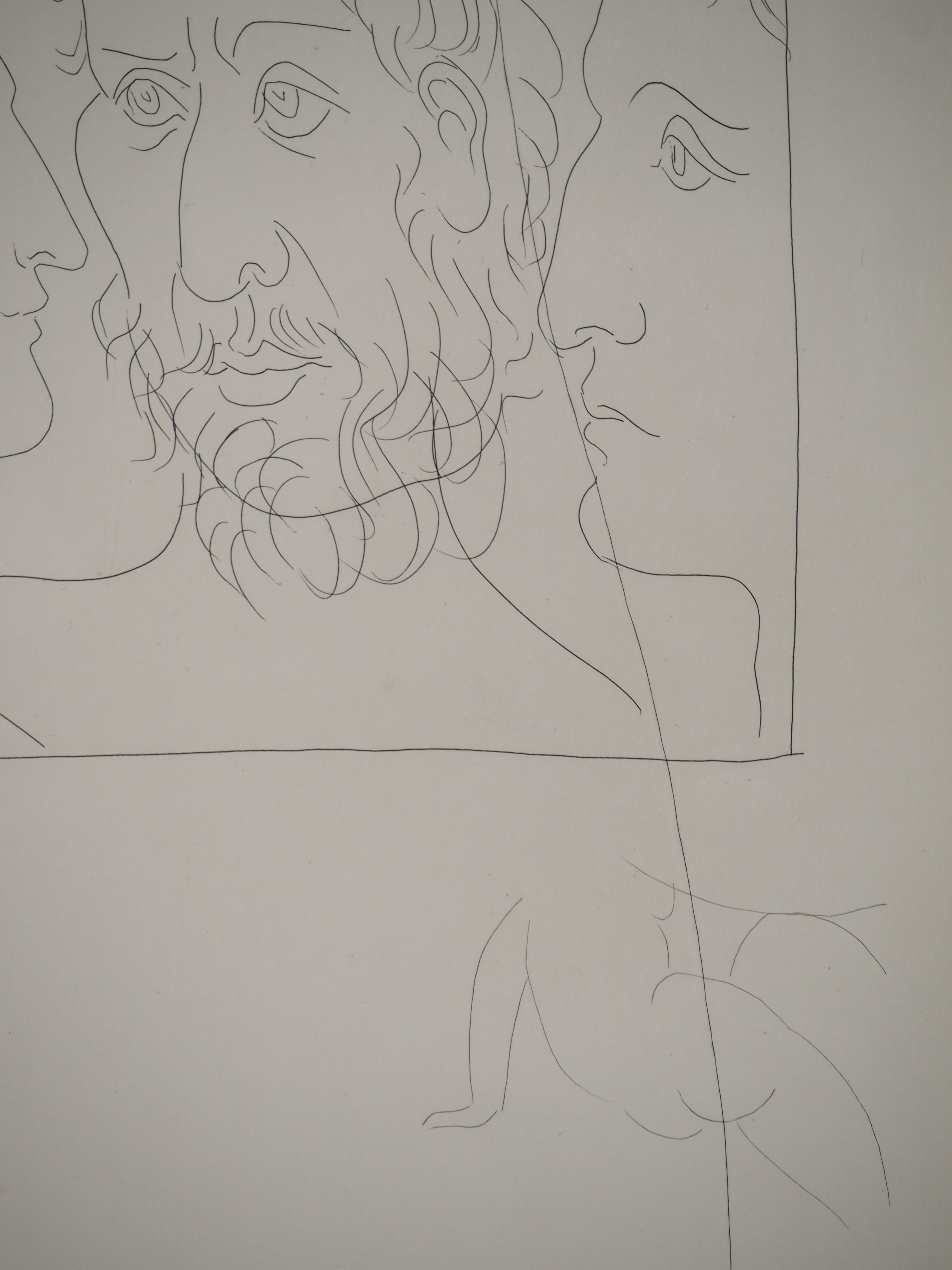 Métarmorphoses d'Ovide, Trois têtes d'hommes - Gravure originale (Baer #143) en vente 2