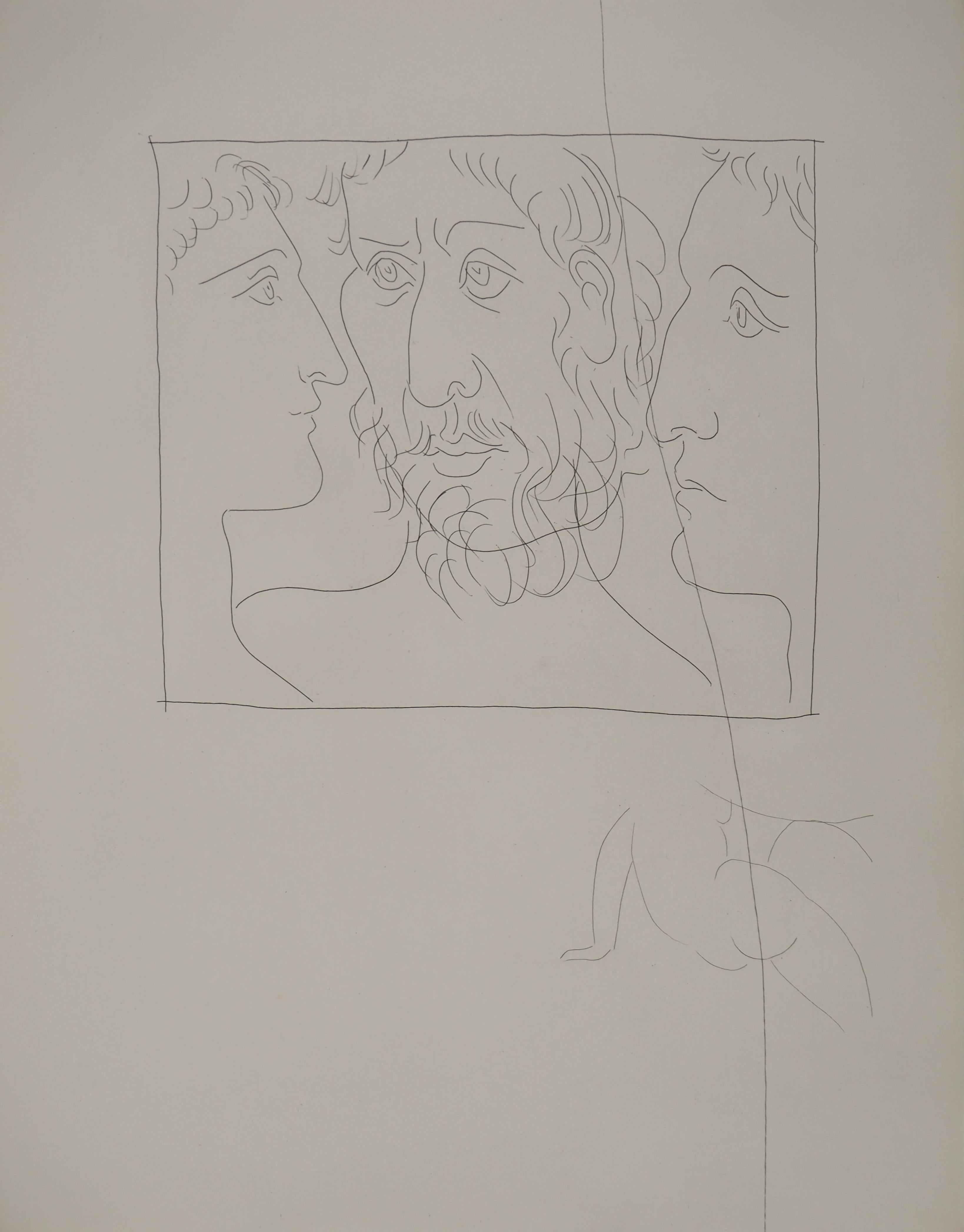 Métarmorphoses d'Ovide, Trois têtes d'hommes - Gravure originale (Baer #143)