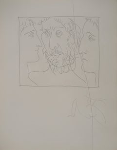 Métarmorphoses d'Ovide, Trois têtes d'hommes - Gravure originale (Baer #143)