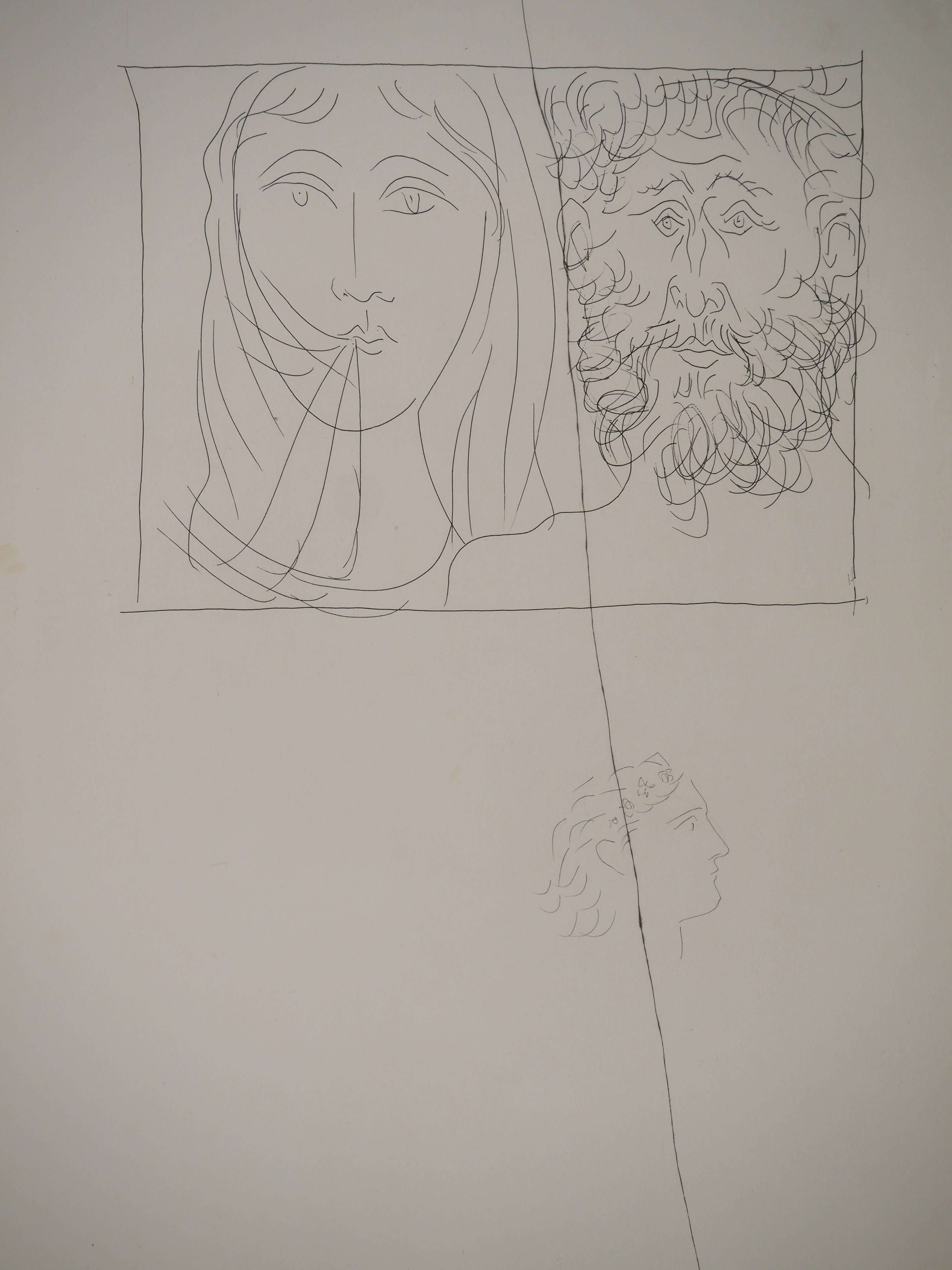 Métarmorphoses d'Ovide, Two Faces - Original Etching (Baer #157) - Gray Portrait Print by Pablo Picasso