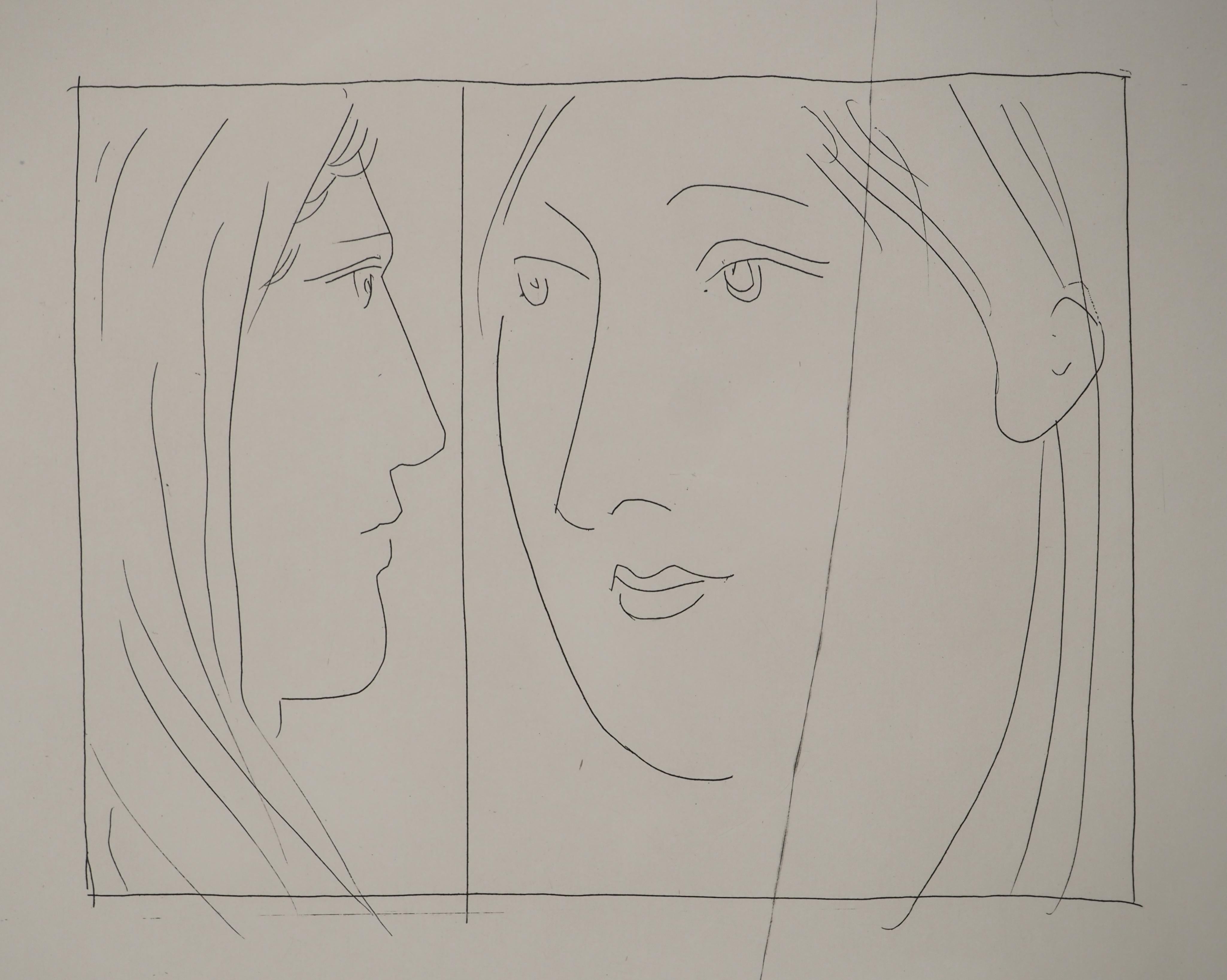 Métarmorphoses d'Ovide, Deux têtes de femme - Gravure originale (Baer #171) - Gris Portrait Print par Pablo Picasso