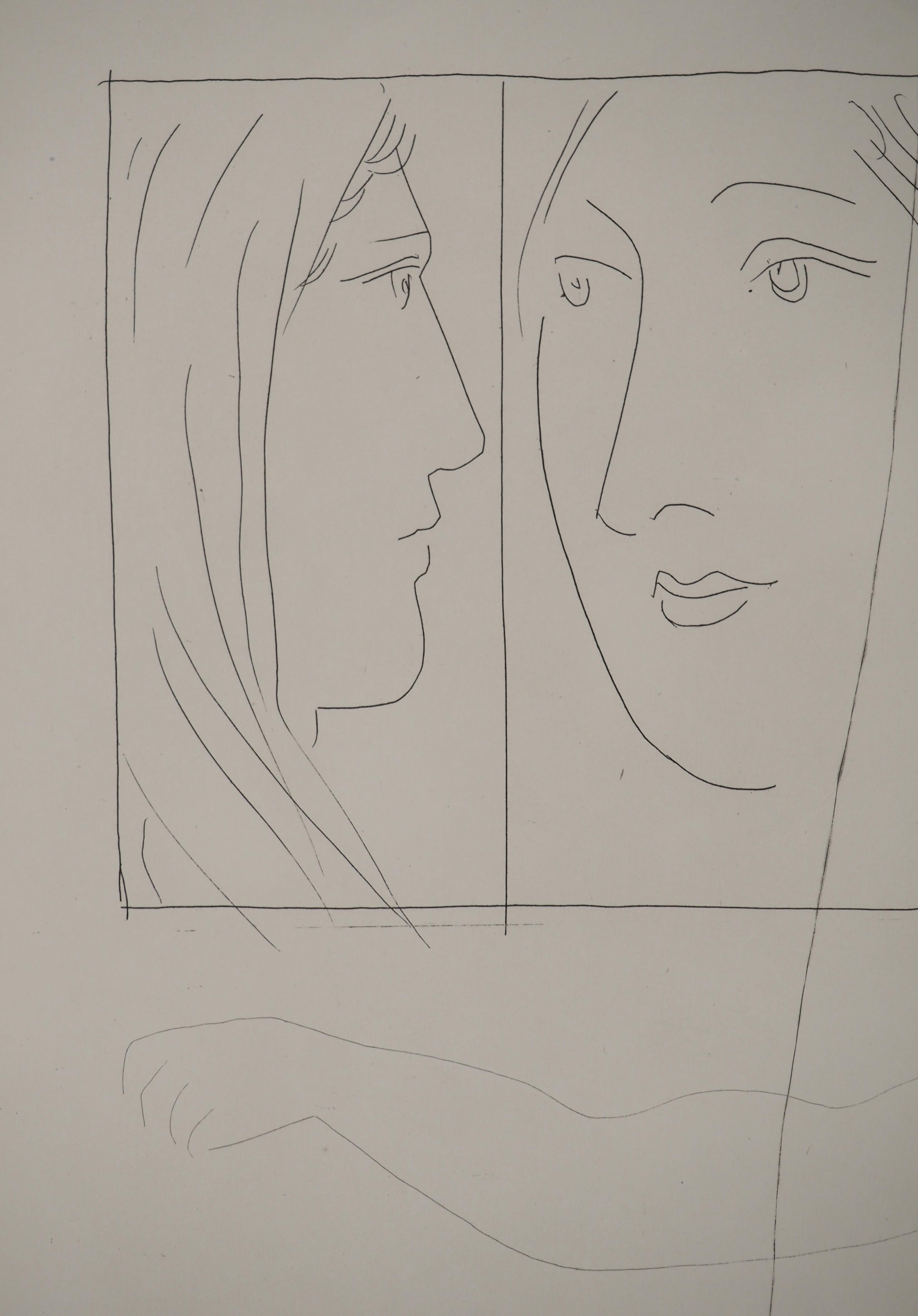 Pablo PICASSO
Métarmorphoses d'Ovide, Deux têtes de femme, 1936

Gravure originale (Atelier Lacourière, Paris)
Non signé
Sur vélin BFK Rives 32,5 x 25 cm (12,7 x 9,8 in)

REFERENCES : 
- Catalogue raisonné Bloch #127
- Catalogue raisonné Baer