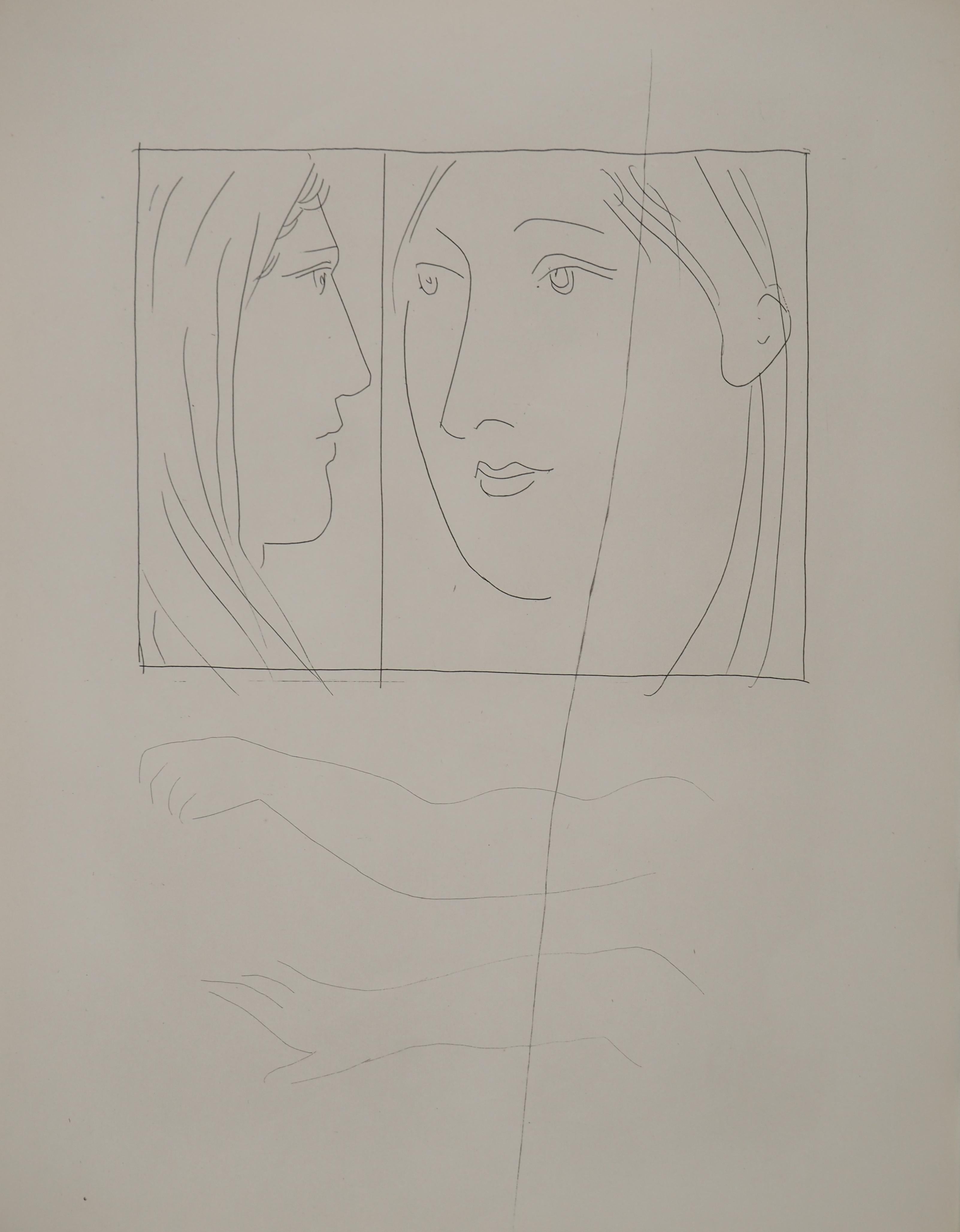 Métarmorphoses d'Ovide, Deux têtes de femme - Gravure originale (Baer #171)