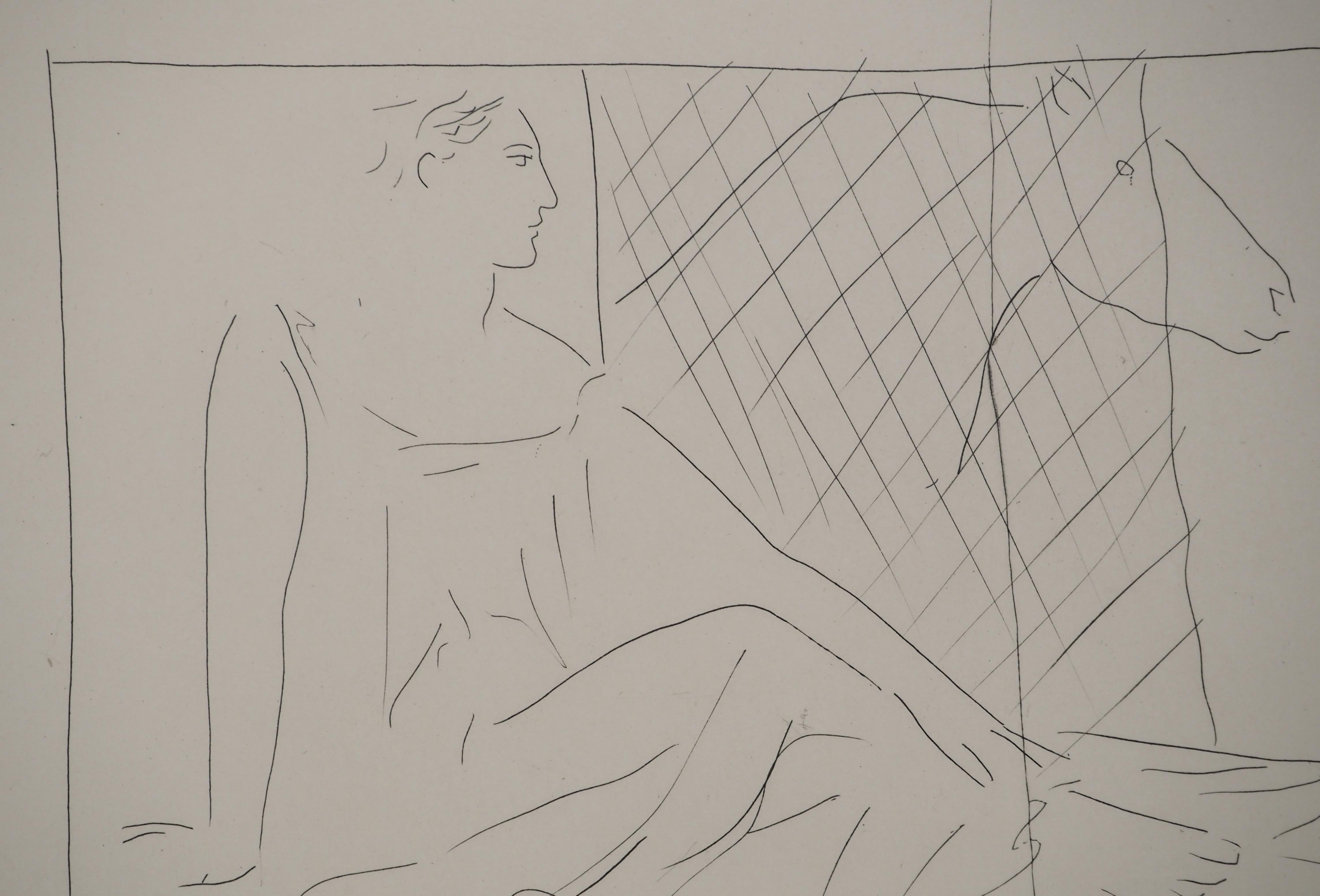 Métarmorphoses d'Ovide, Femme et cheval - Gravure originale (Baer #163) - Gris Figurative Print par Pablo Picasso