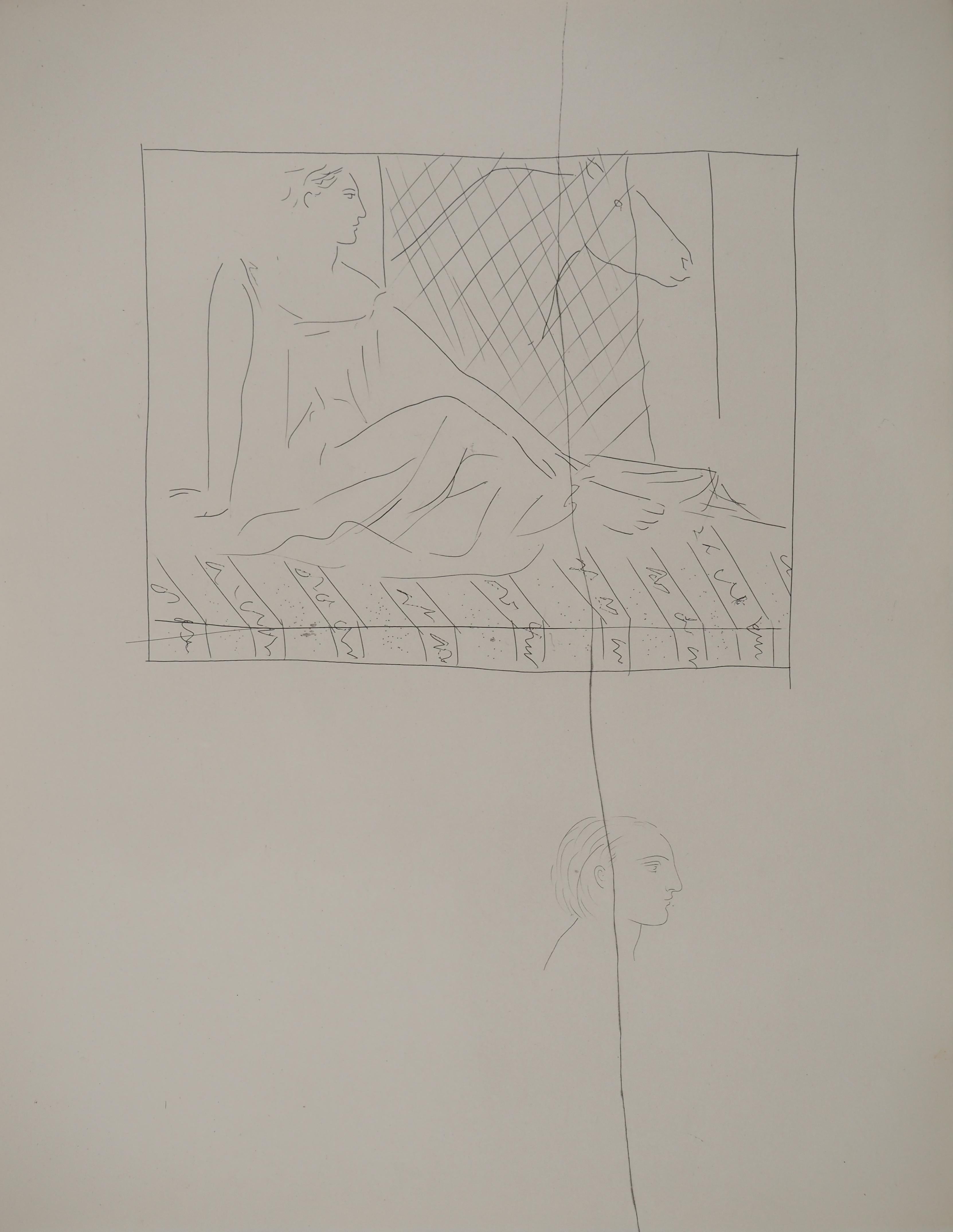 Métarmorphoses d'Ovide, Femme et cheval - Gravure originale (Baer #163)