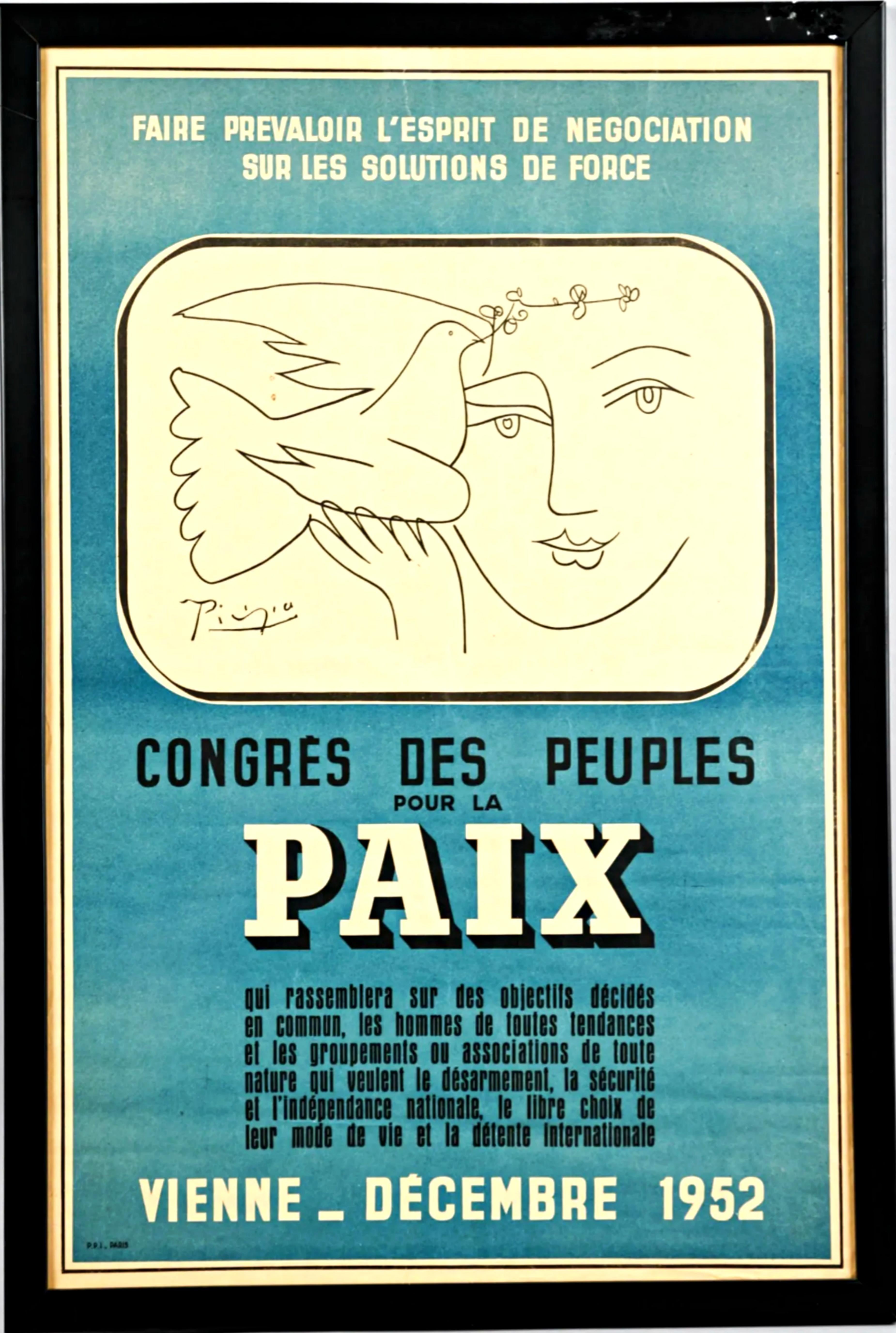 Pablo Picasso - Mid Century Modern Picasso Exhibition Poster: Congres des  Peuples pour la Paix For Sale at 1stDibs
