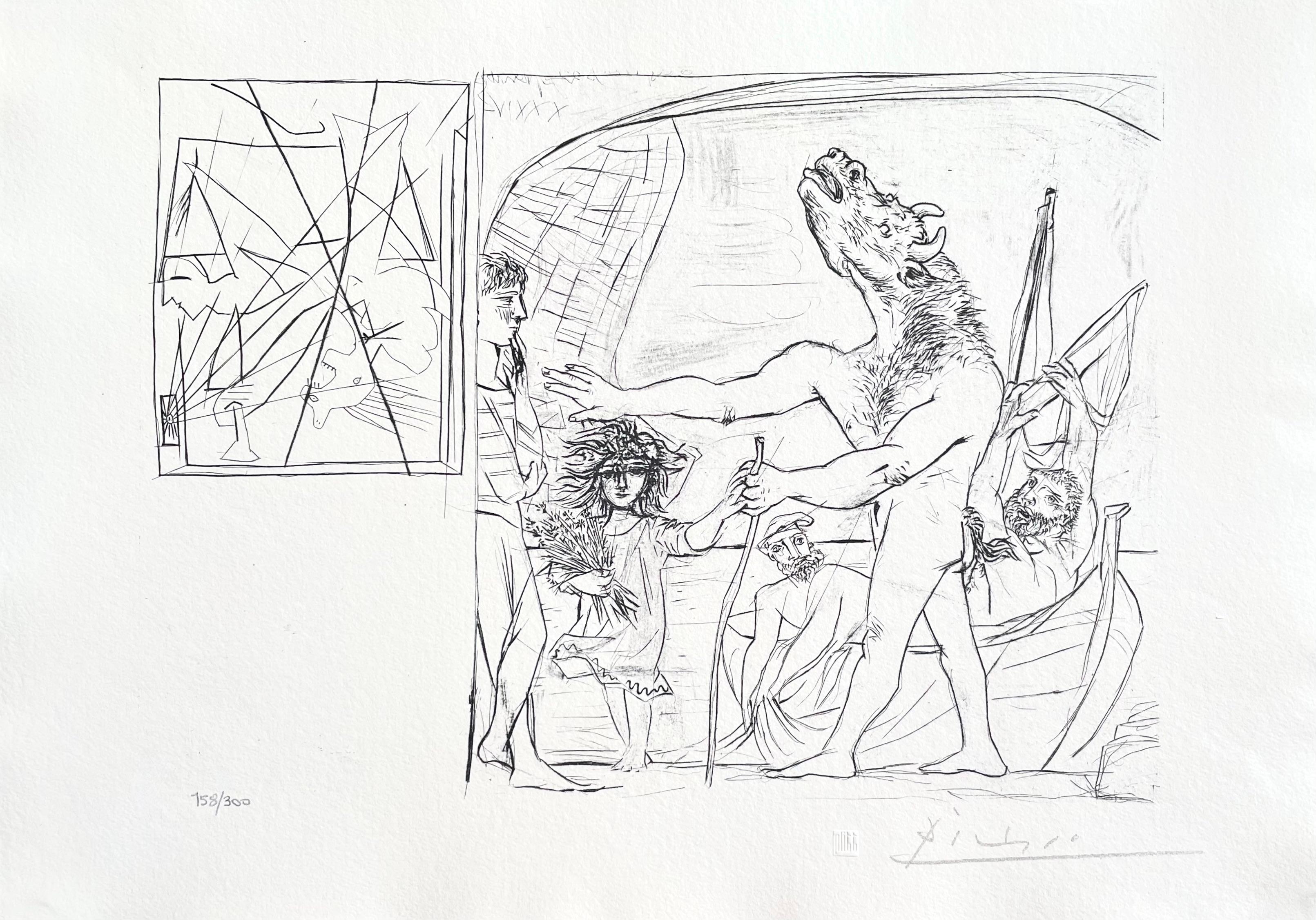Picasso, Minotaure aveugle guidé par une Petite Fille aux Fleurs (nach) – Print von Pablo Picasso